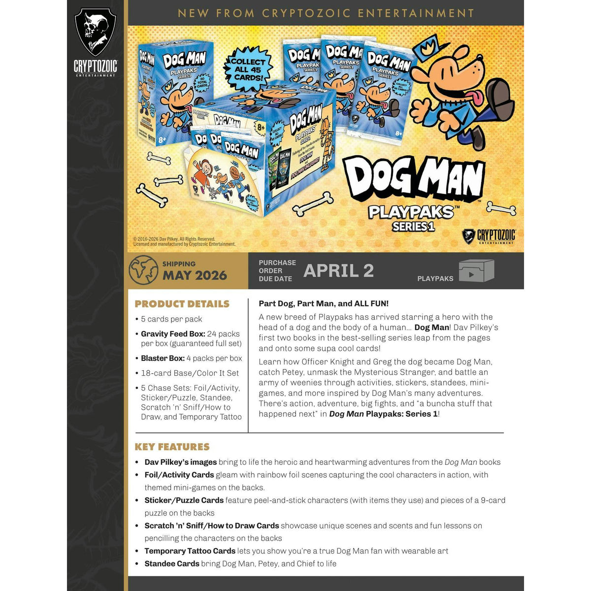2026 Cryptozoic Dog Man Playpaks: Series 1 Gravity Feed 12-Box Case
