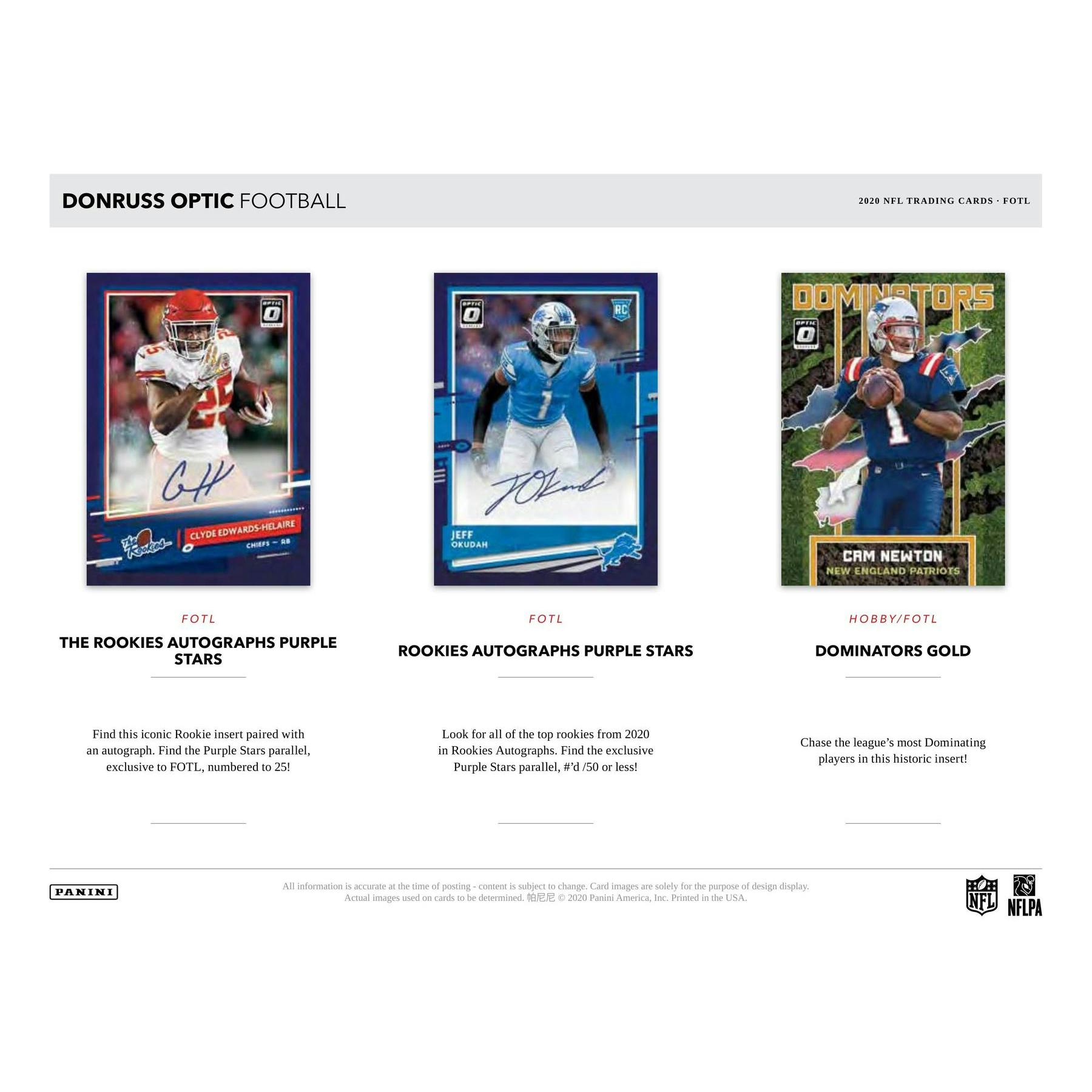 2020 Panini Donruss Optic Football 1st Off The Line FOTL Hobby Box