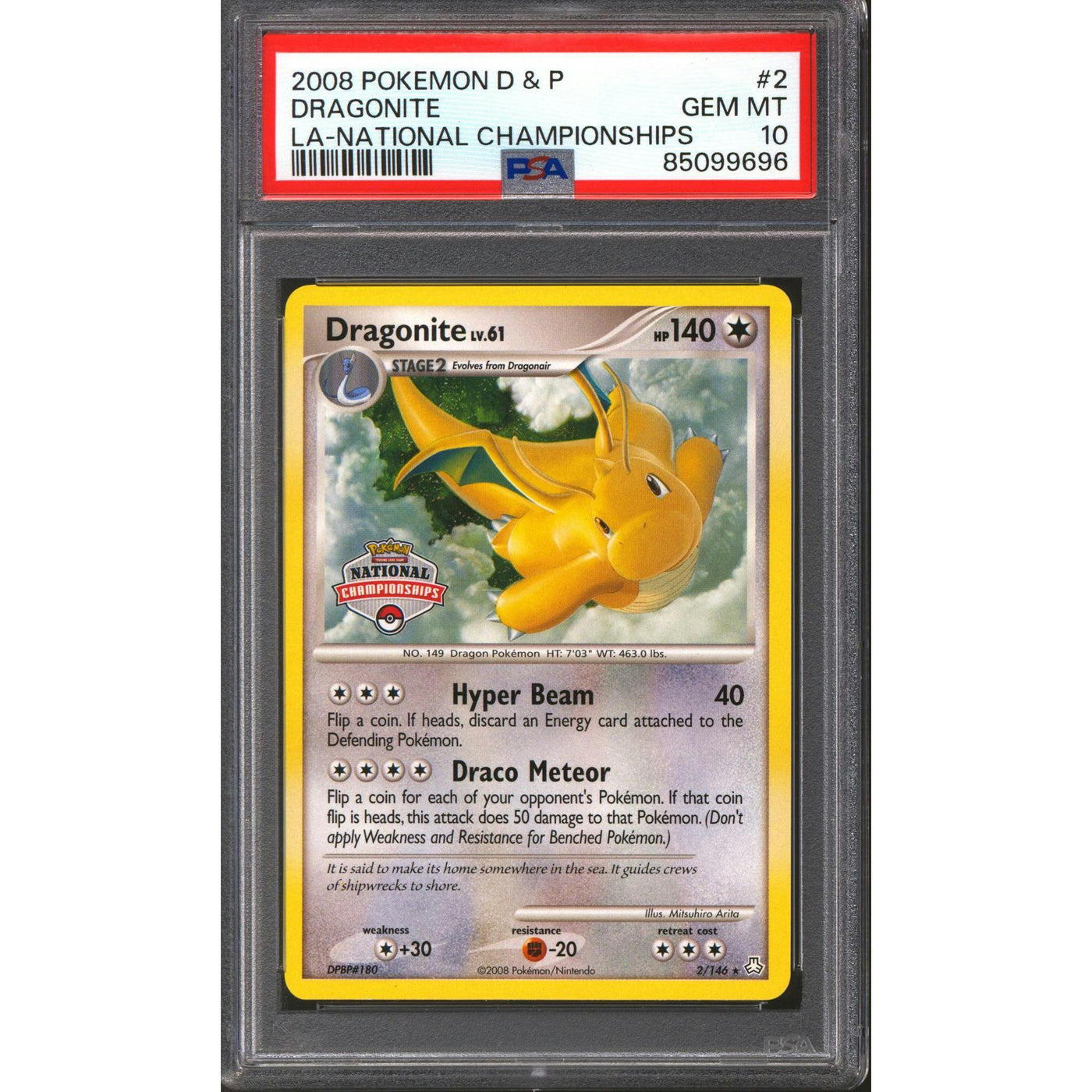Pokemon 2008 LA National Championship Dragonite 2/146 PSA 10 GEM MINT *696