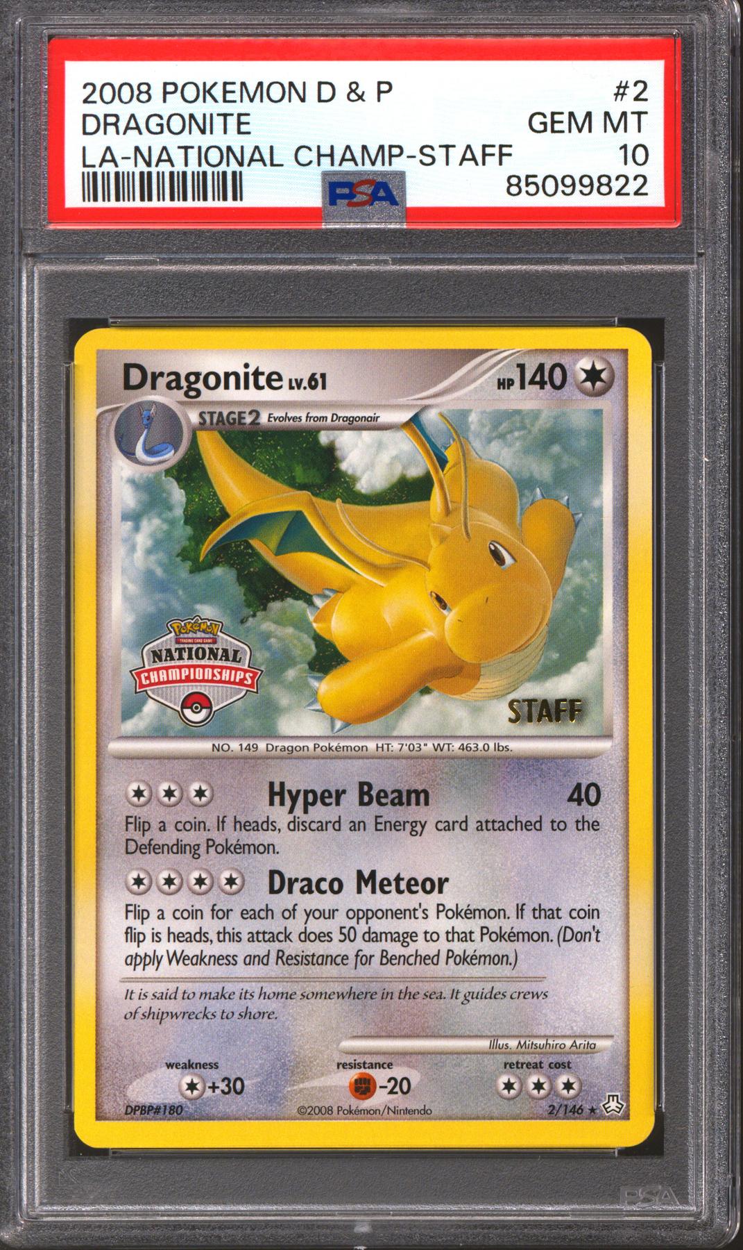 Pokemon 2008 LA National Championship Staff Dragonite 2/146 PSA 10 GEM MINT *822