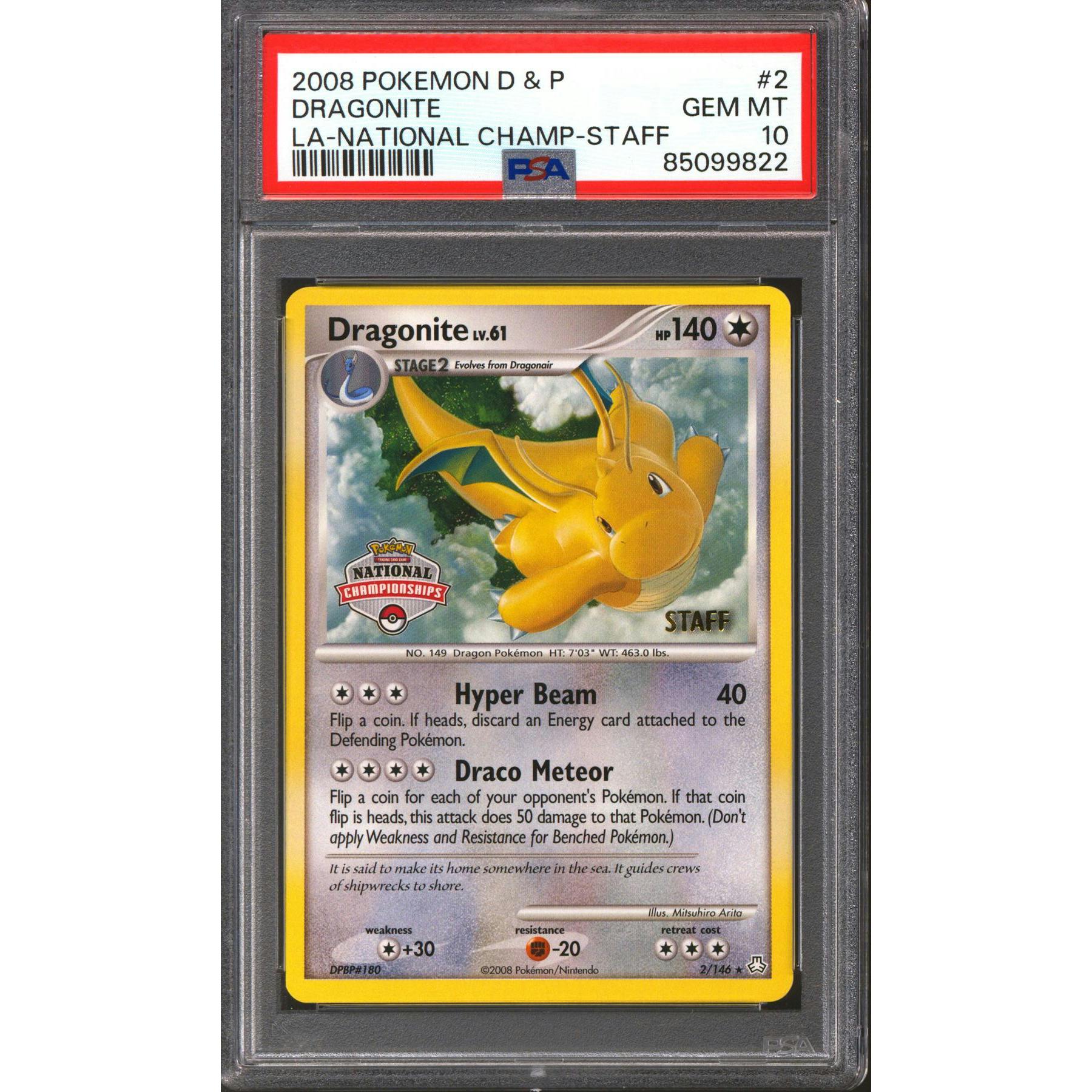 Pokemon 2008 LA National Championship Staff Dragonite 2/146 PSA 10 GEM MINT *822