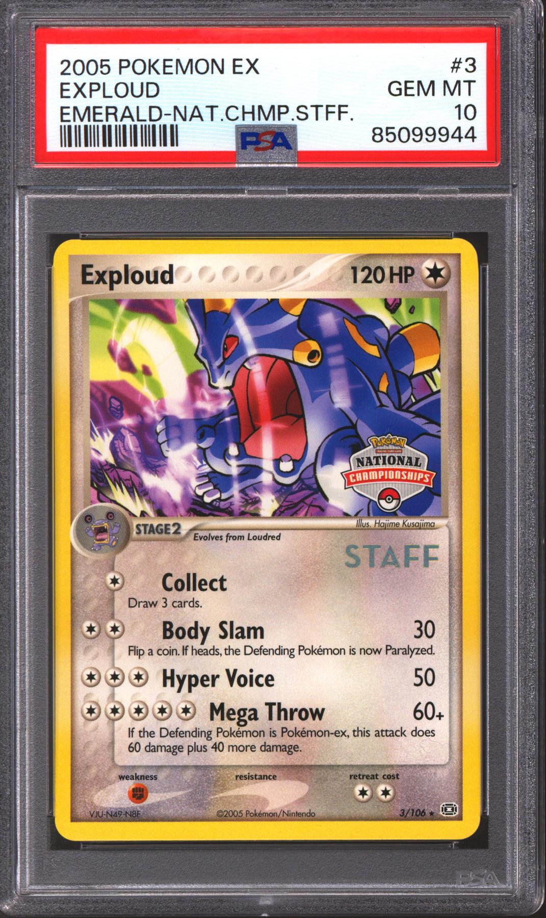 Pokemon Emerald National Championship Staff Exploud 3/106 PSA 10 GEM MINT *944