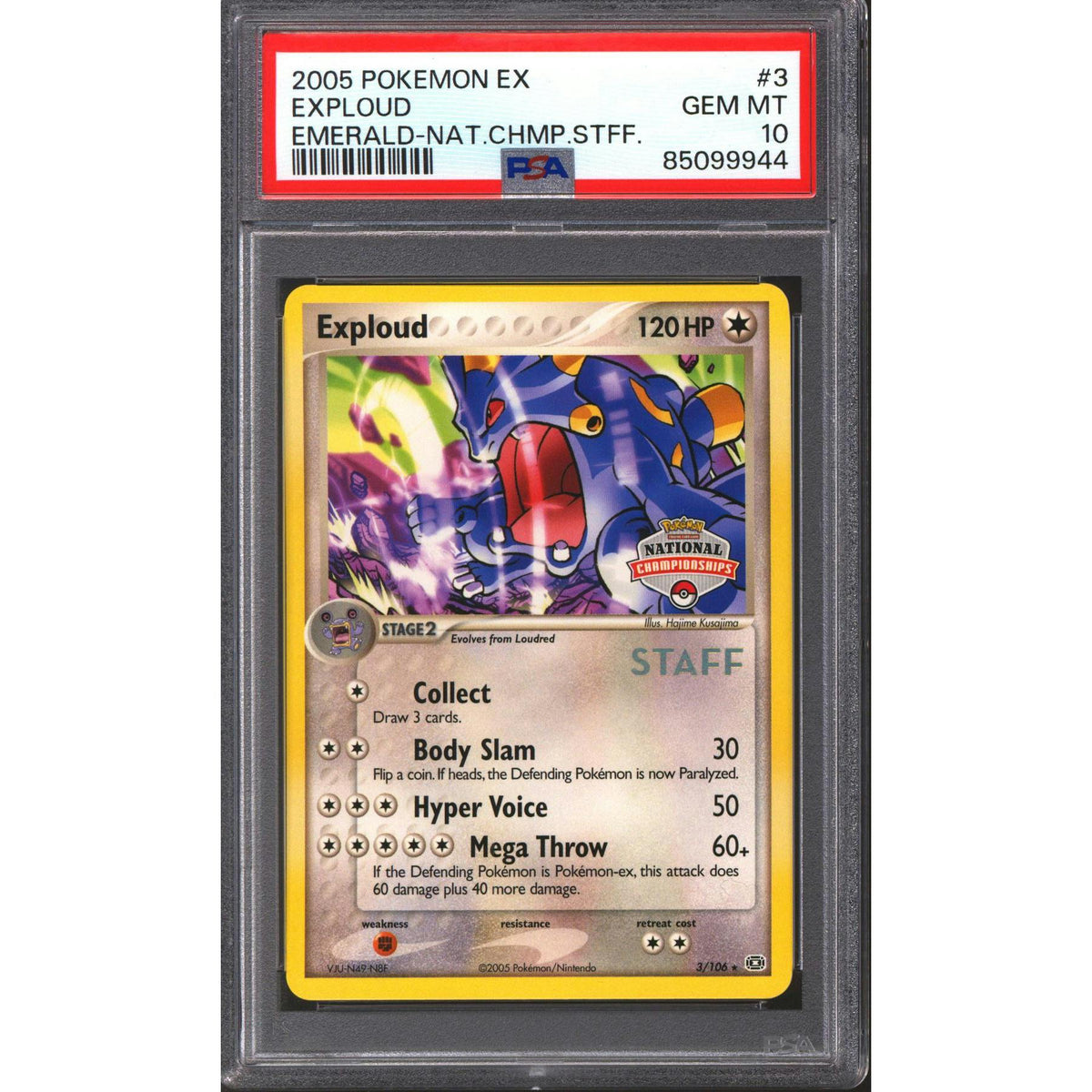 Pokemon Emerald National Championship Staff Exploud 3/106 PSA 10 GEM MINT *944