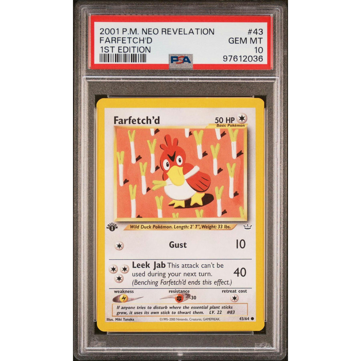 Pokemon Neo Revelation 1st Edition Farfetch'd 43/64 PSA 10 GEM MINT *034