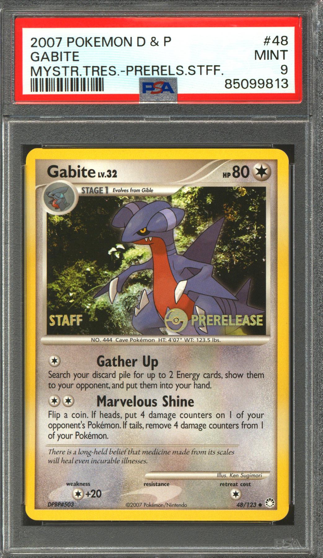 Pokemon 2007 Mysterious Treasures Prerelease Staff Gabite 48/123 PSA 9 *813