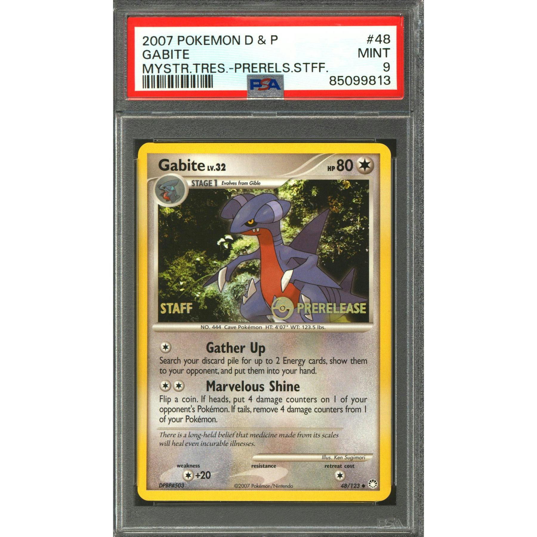 Pokemon 2007 Mysterious Treasures Prerelease Staff Gabite 48/123 PSA 9 *813