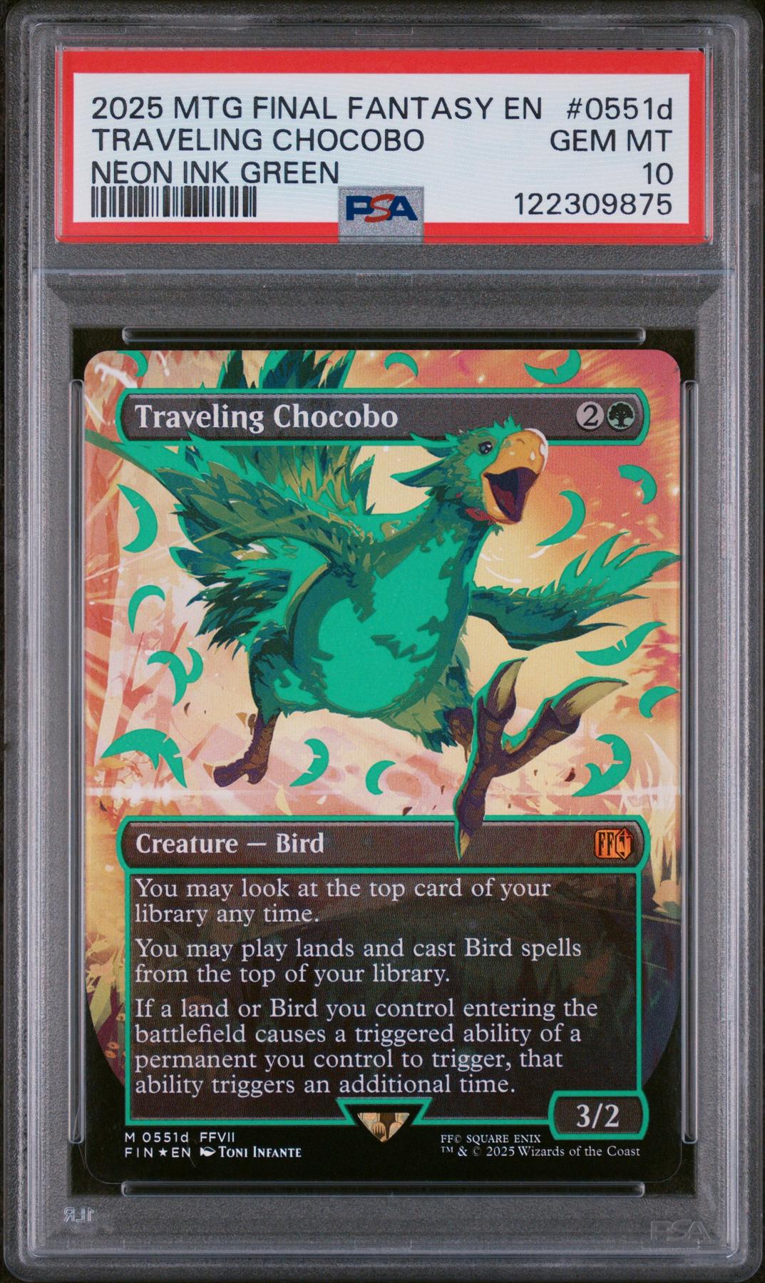 Magic the Gathering Final Fantasy Traveling Chocobo Neon Ink Green 0551d FOIL PSA 10 GEM MINT