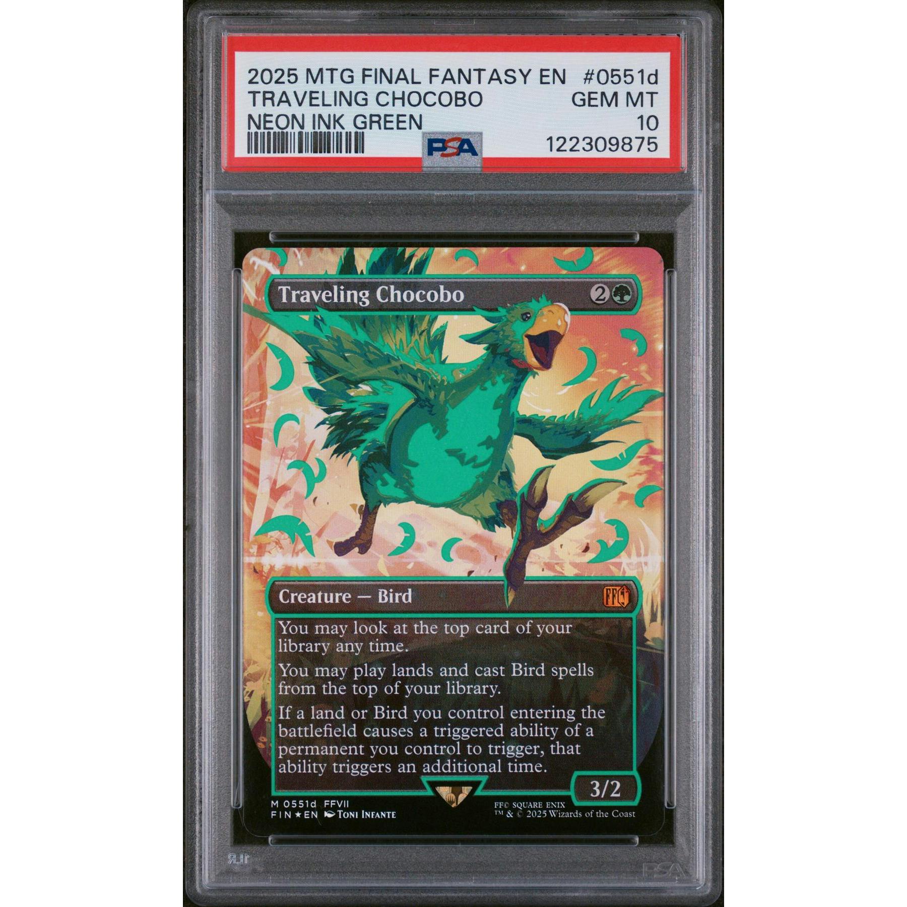Magic the Gathering Final Fantasy Traveling Chocobo Neon Ink Green 0551d FOIL PSA 10 GEM MINT