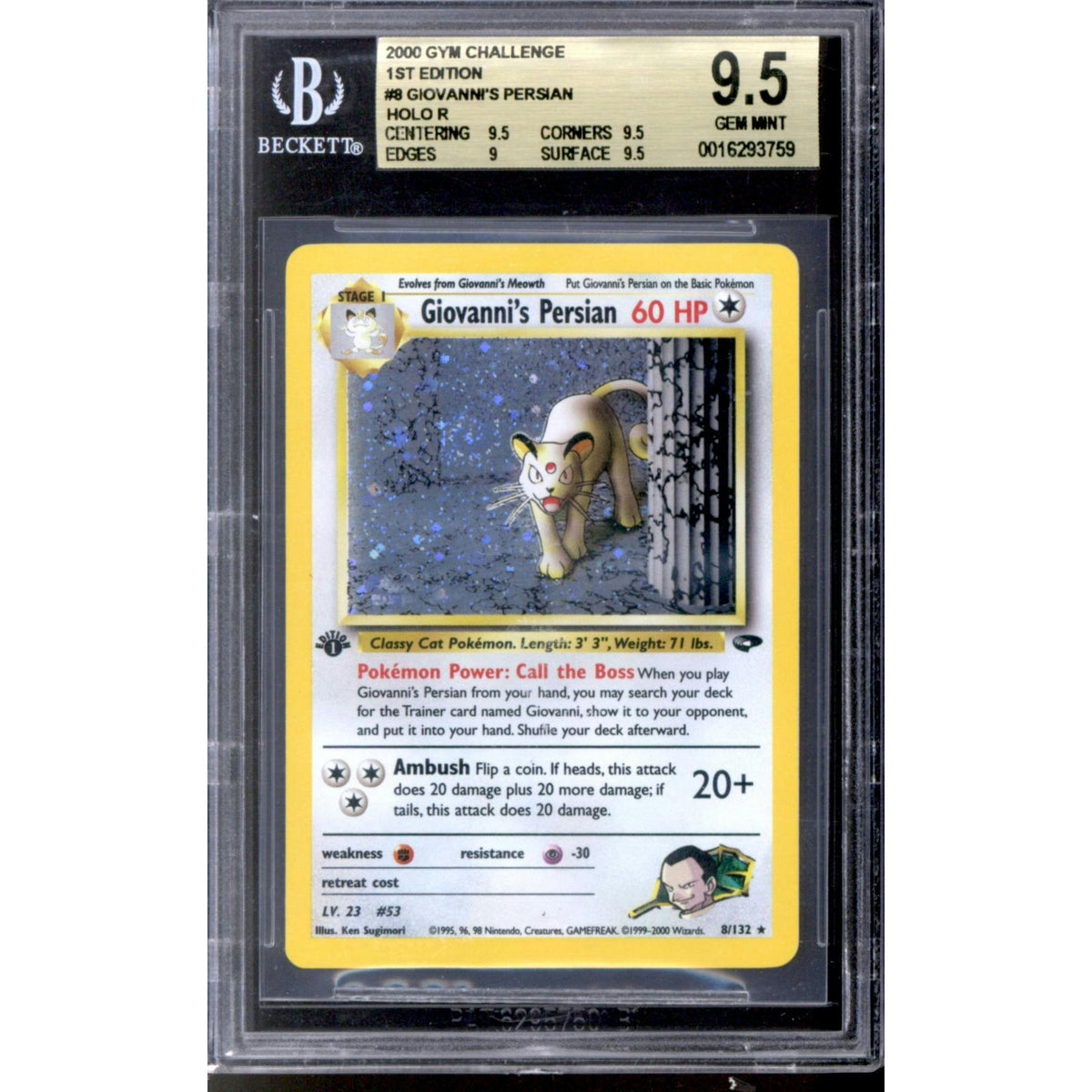 Pokemon Gym Challenge 1st Edition Giovanni's Persian 8/132 BGS 9.5 GEM MINT