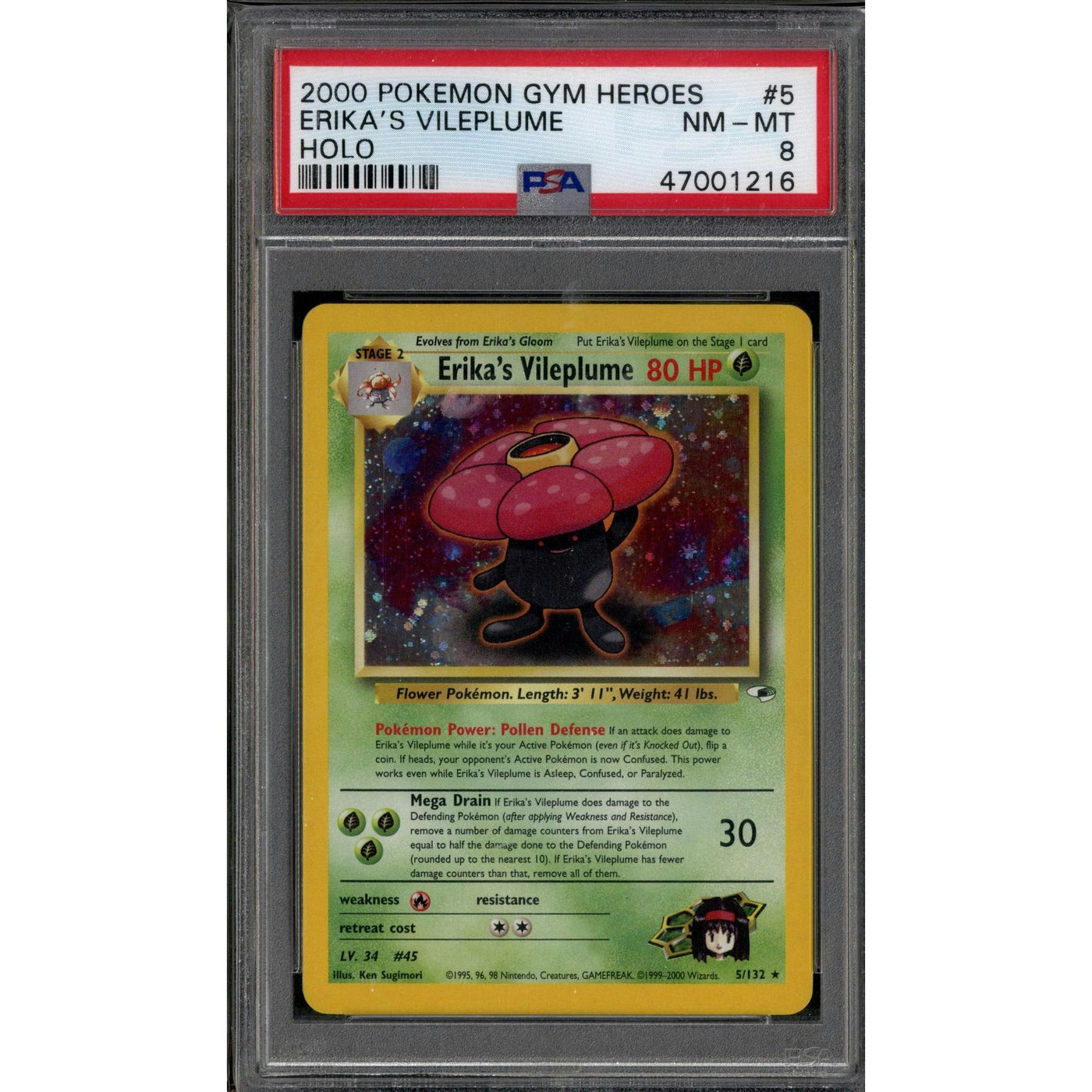Pokemon Gym Heroes Erika's Vileplume 5/132 PSA 8