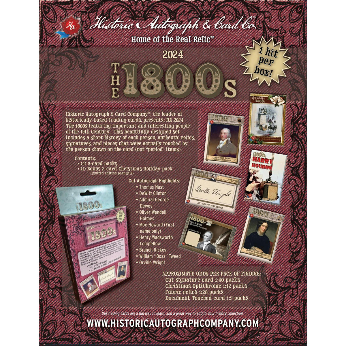 2024 Historic Autographs The 1800s Trading Cards Hobby 20-Box Case