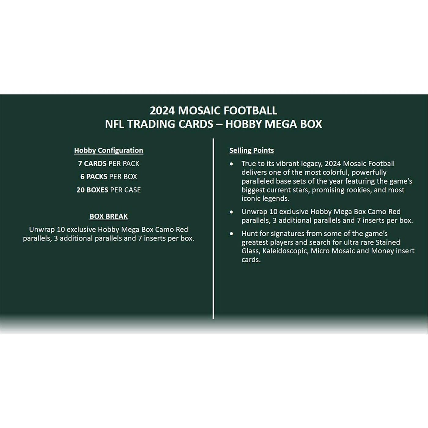 2024 Panini Mosaic Football Mega Hobby Box (Camo Red!)