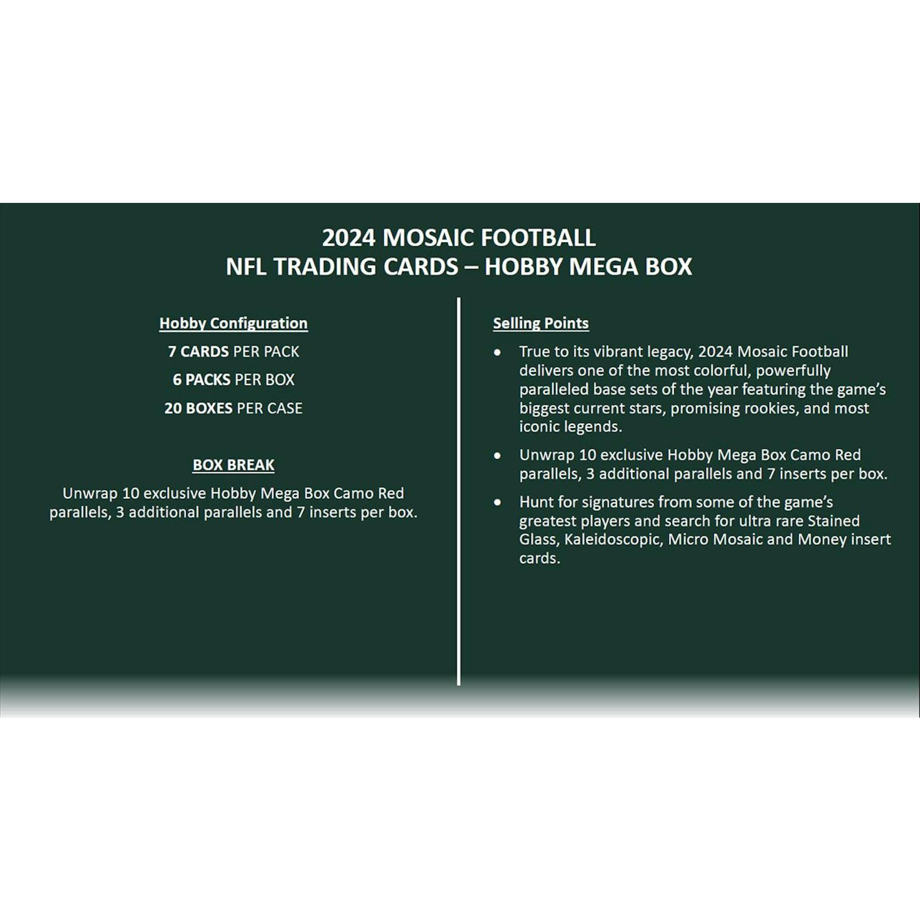 2024 Panini Mosaic Football Mega Hobby Box (Camo Red!)