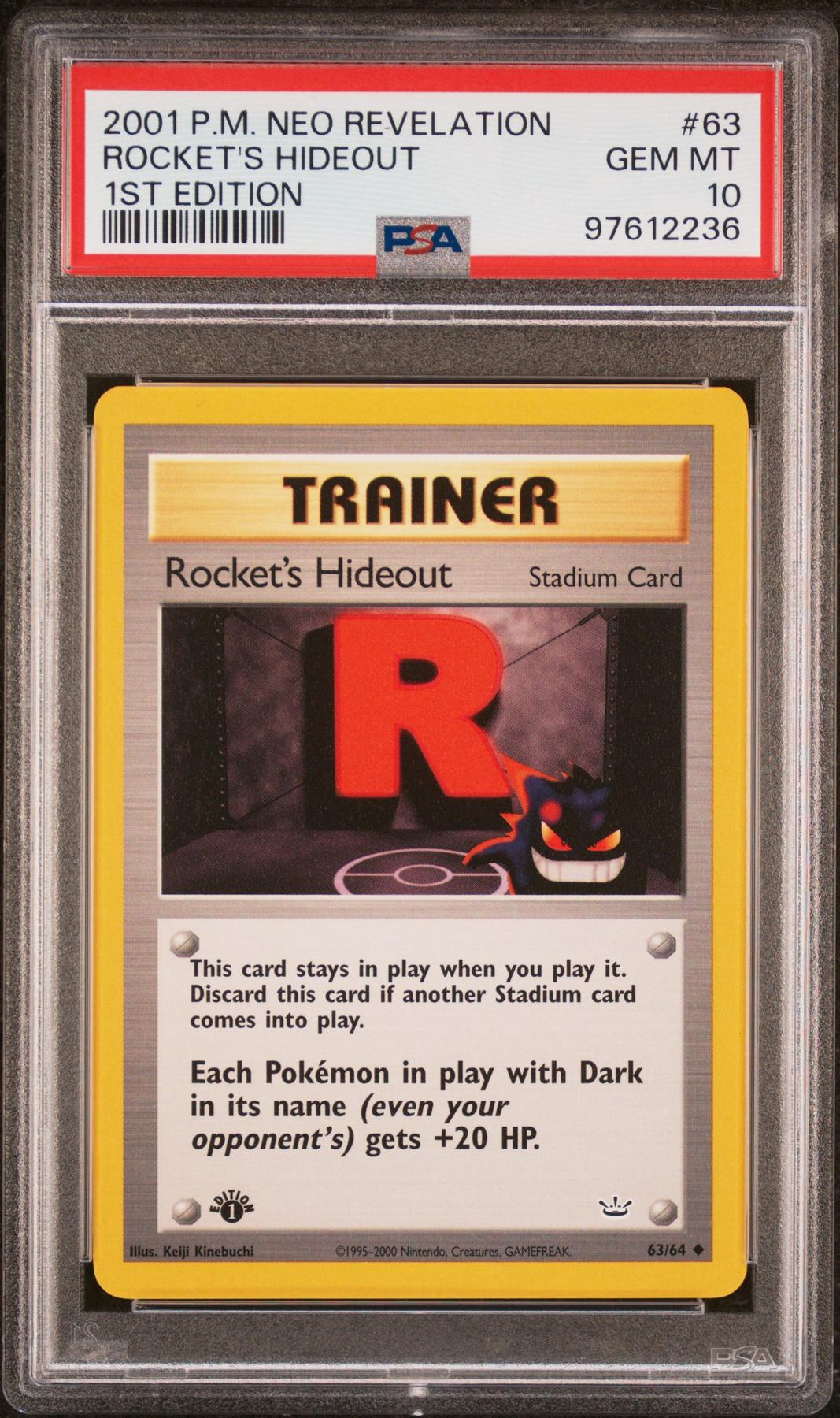 Pokemon Neo Revelation 1st Edition Rocket's Hideout 63/64 PSA 10 GEM MINT