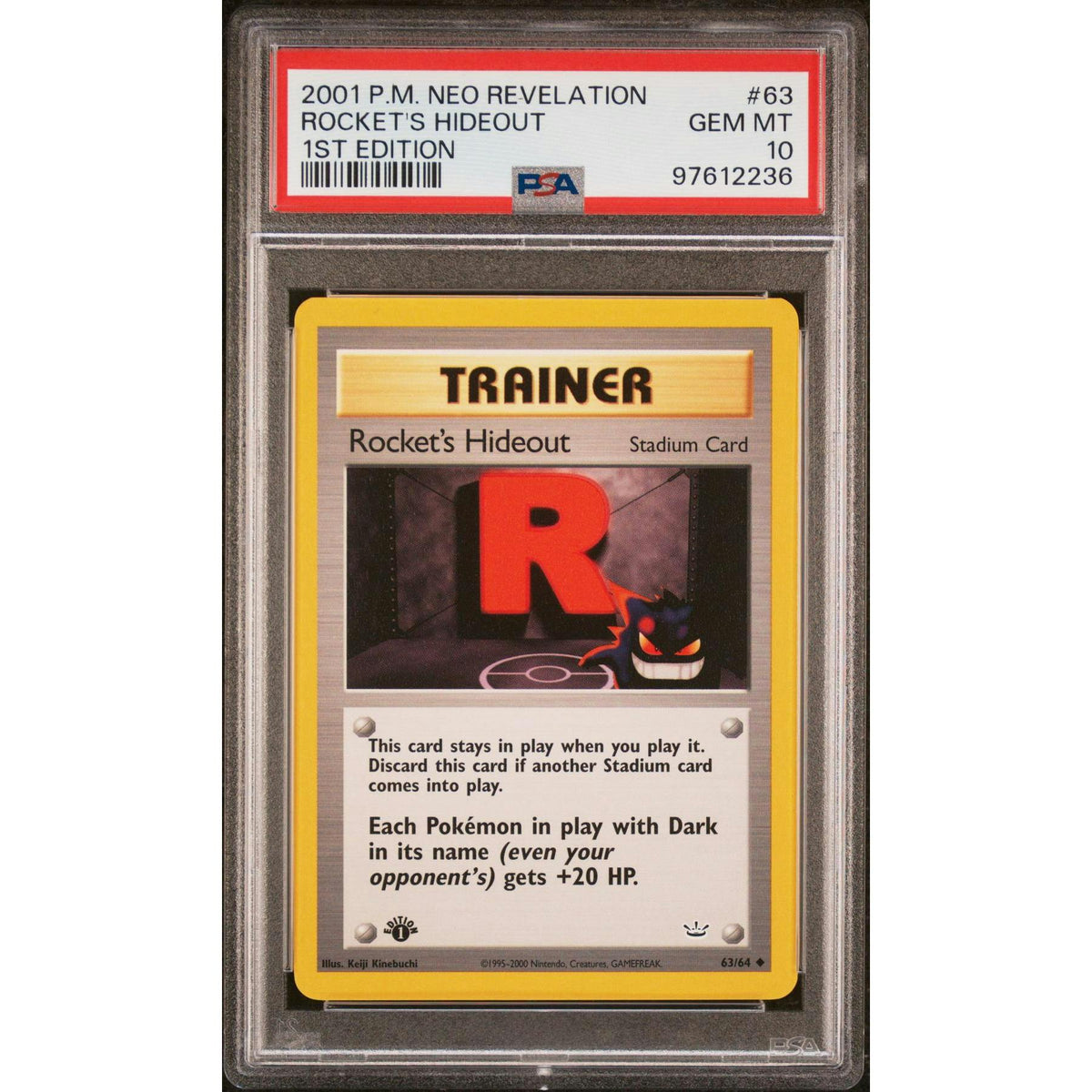 Pokemon Neo Revelation 1st Edition Rocket's Hideout 63/64 PSA 10 GEM MINT