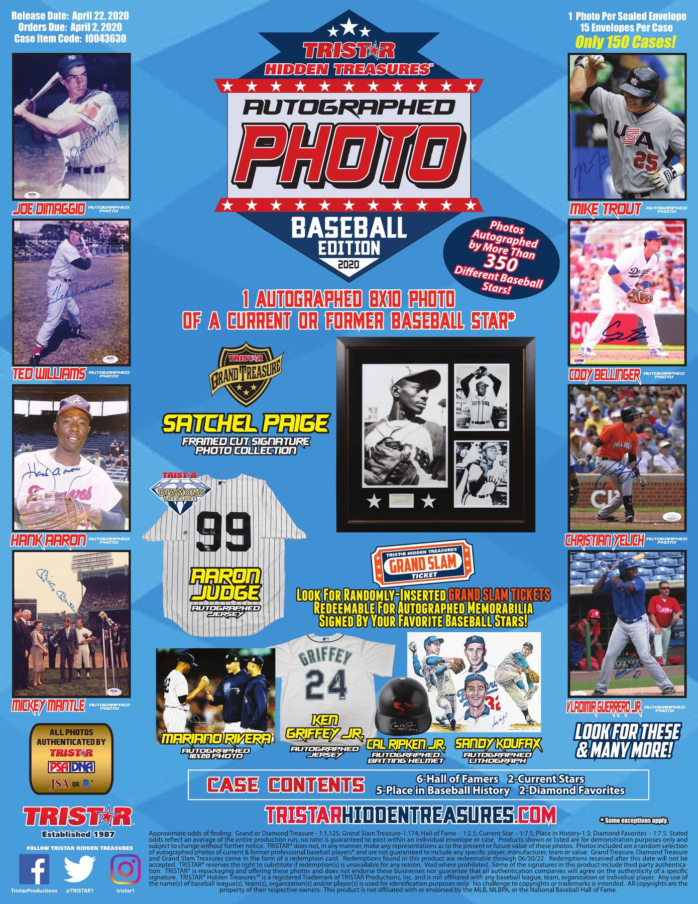 2020 TriStar Hidden Treasures Autographed Photo Baseball Hobby Box (Reed Buy)