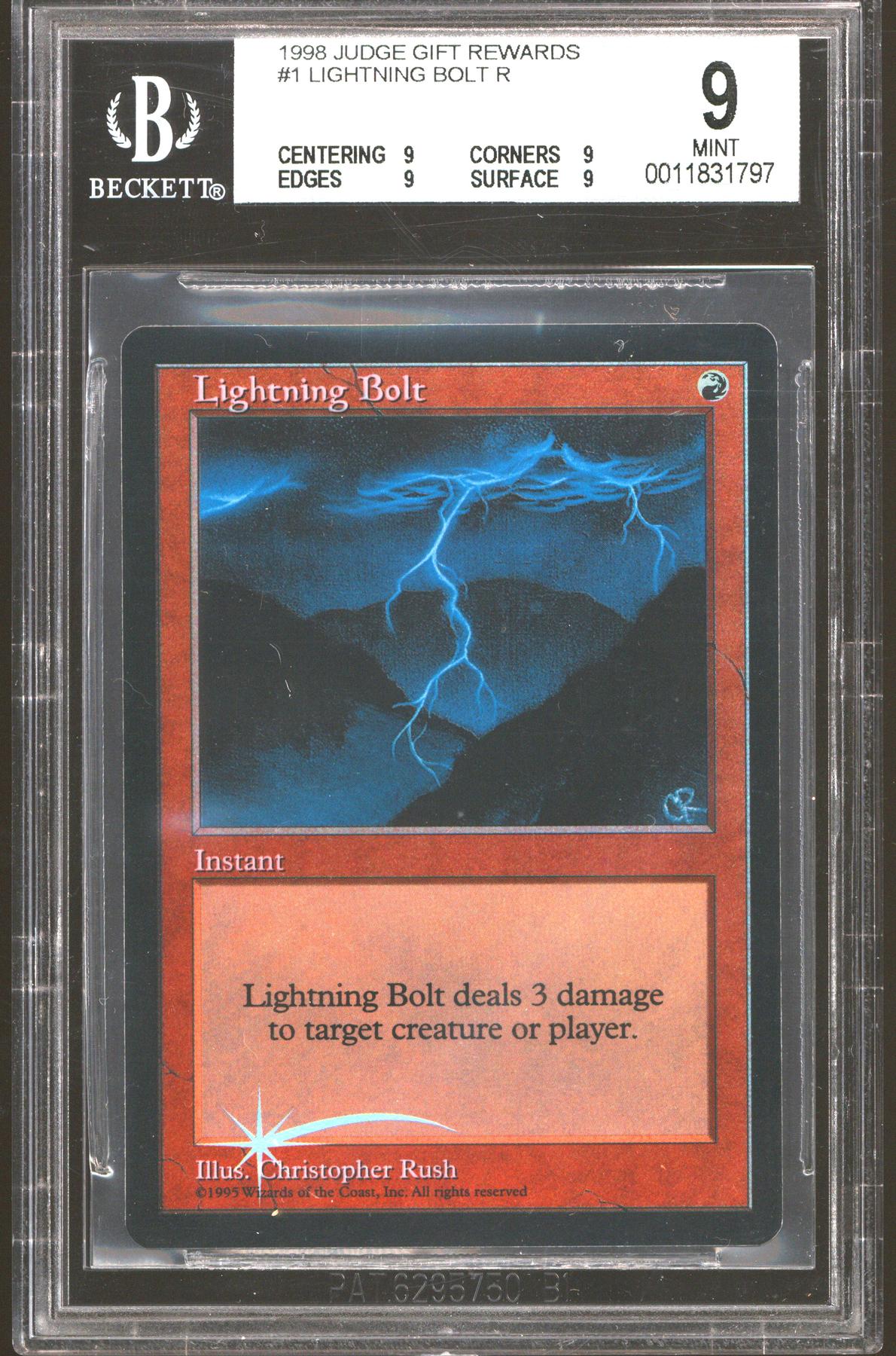 Magic the Gathering Promo Judge FOIL Lightning Bolt BGS 9 QUADS NEAR MINT NM