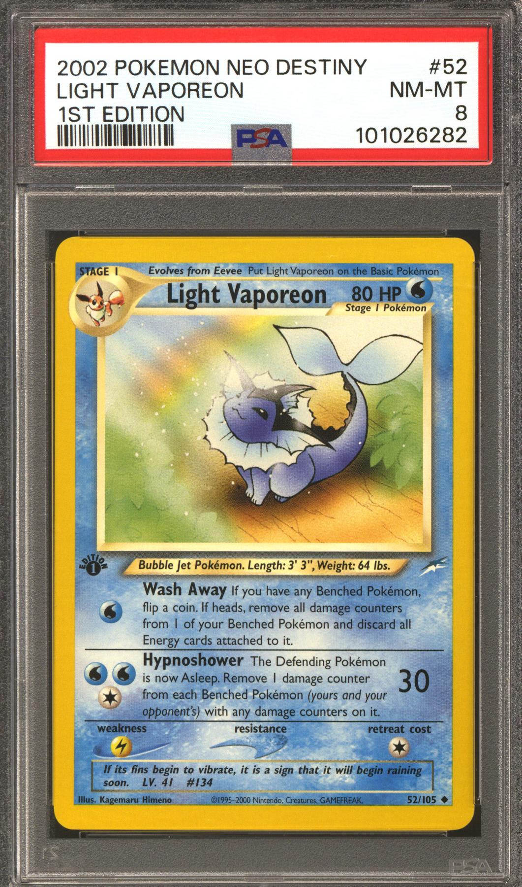 Pokemon Neo Destiny 1st Edition Light Vaporeon 52/105 PSA 8