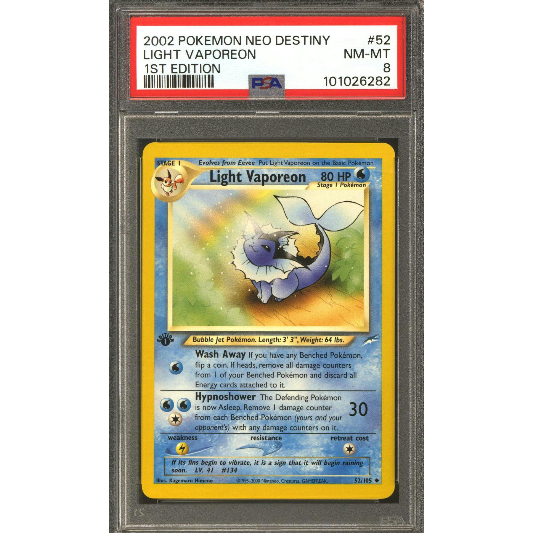 Pokemon Neo Destiny 1st Edition Light Vaporeon 52/105 PSA 8