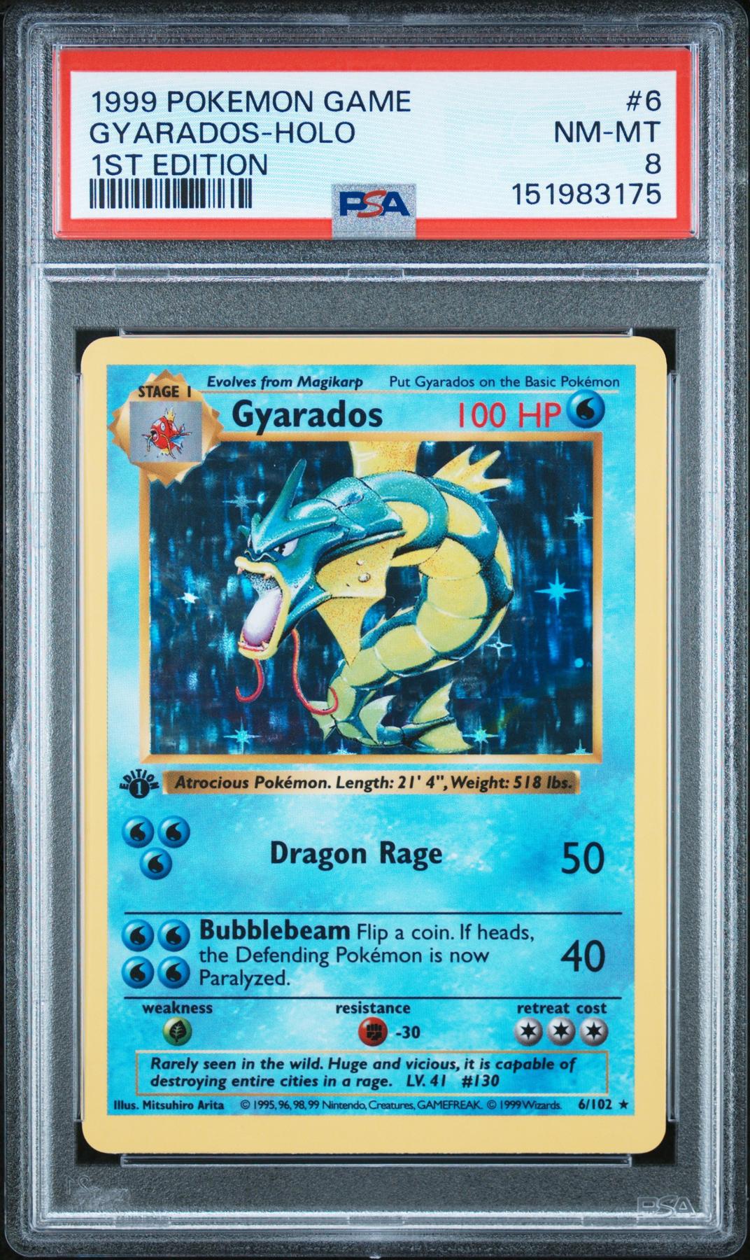 Pokemon Base Set 1st Edition Shadowless Gyarados 6/102 PSA 8 *175