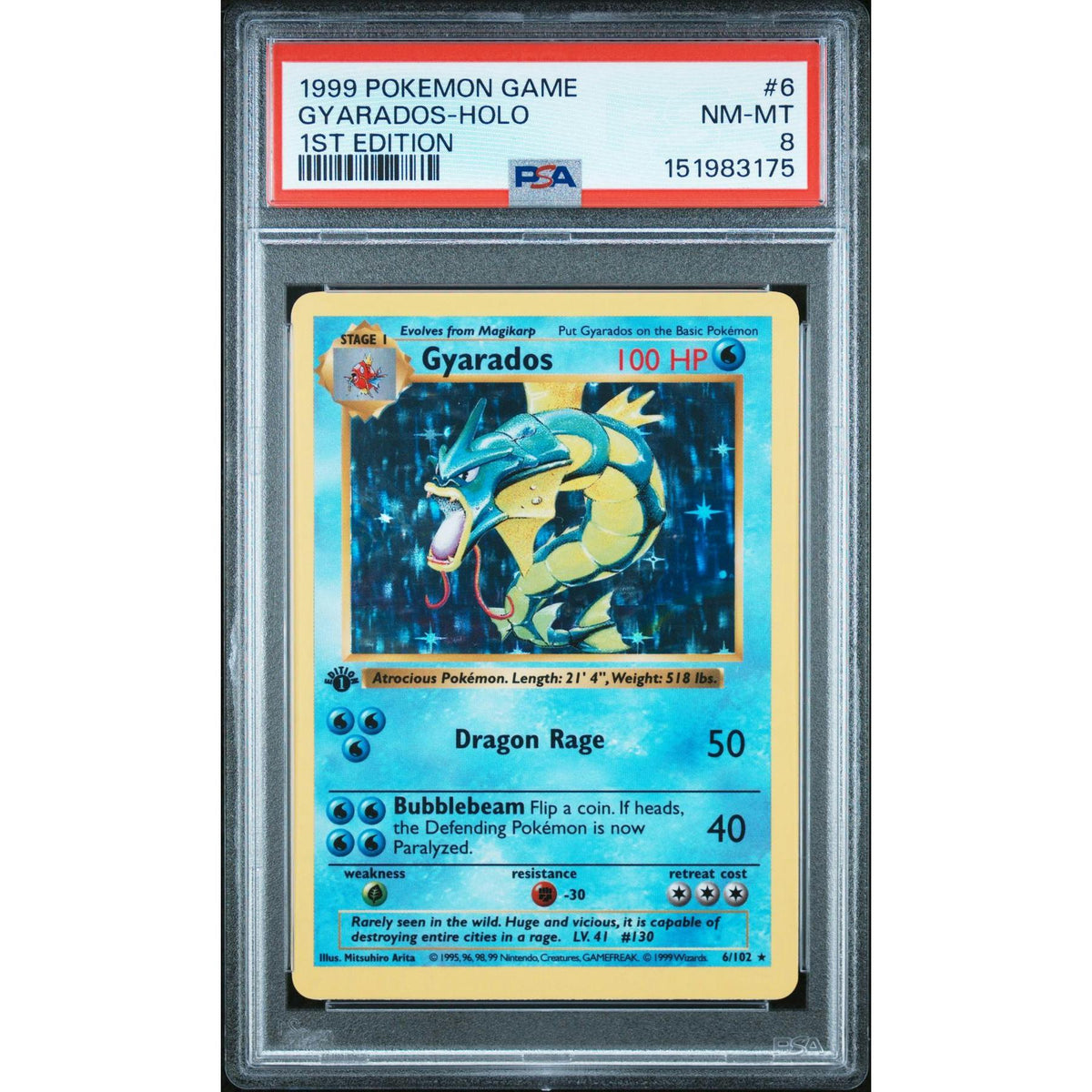 Pokemon Base Set 1st Edition Shadowless Gyarados 6/102 PSA 8 *175