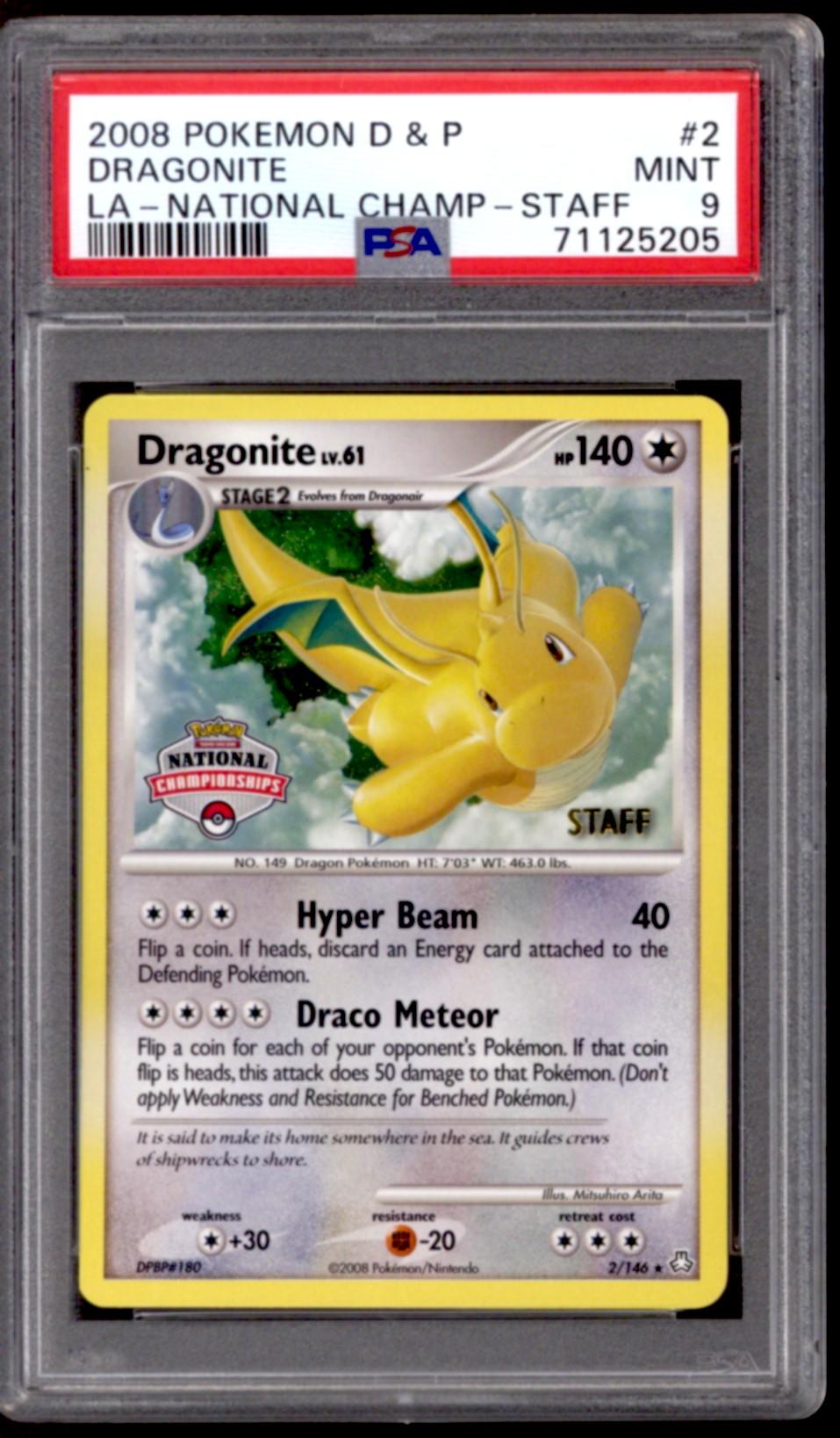 Pokemon Diamond & Pearl LA National Championship STAFF Promo Dragonite 2/146 PSA 9 *205