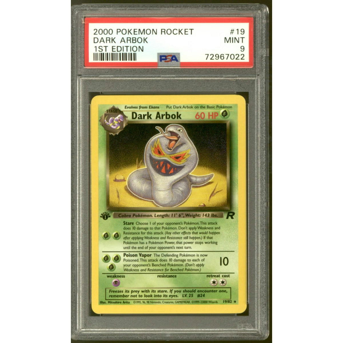 Pokemon Team Rocket 1st Edition Dark Arbok 19/82 PSA 9