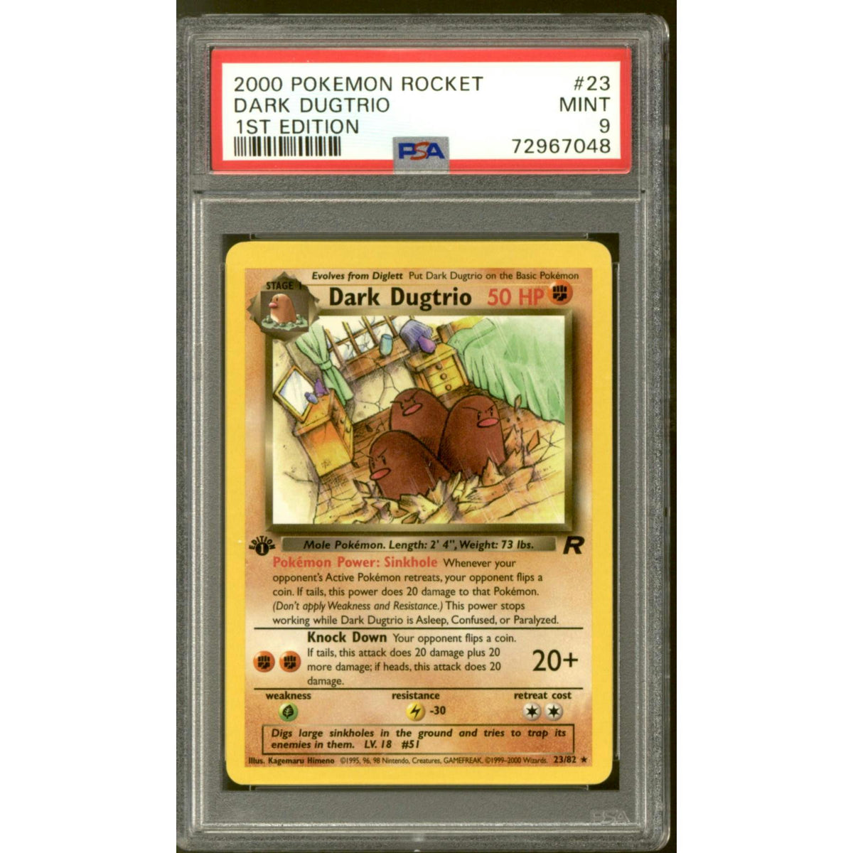 Pokemon Team Rocket 1st Edition Dark Dugtrio 23/82 PSA 9