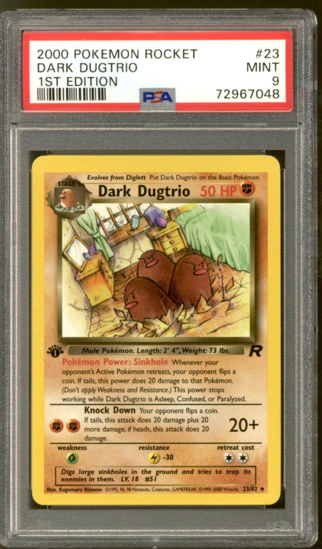 Pokemon Team Rocket 1st Edition Dark Dugtrio 23/82 PSA 9