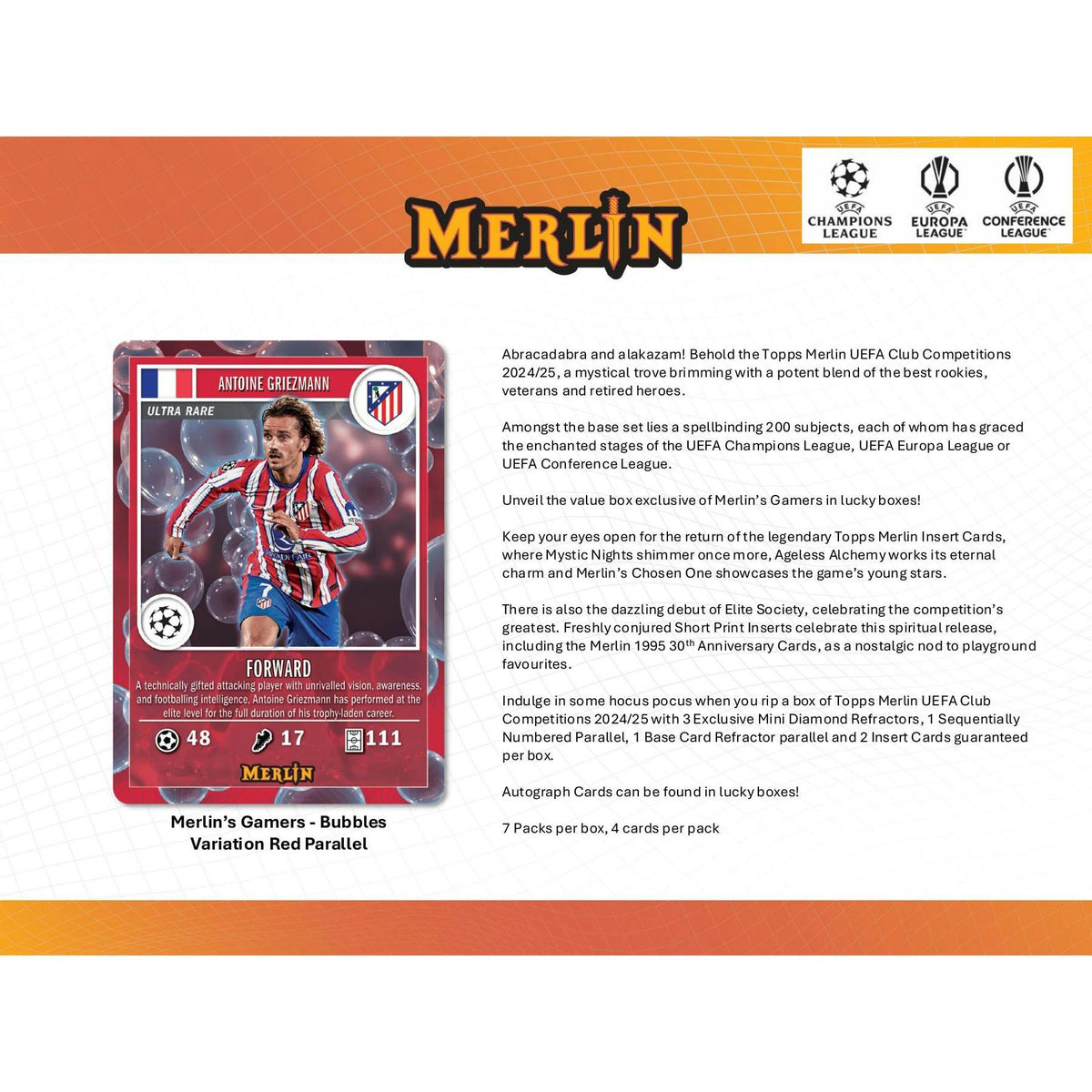 2024/25 Topps Chrome Merlin UEFA Club Competitions Soccer Blaster Box