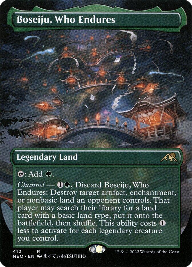 Magic the Gathering Kamigawa Neon Dynasty BORDERLESS Boseiju Who Endures 412 NEAR MINT NM