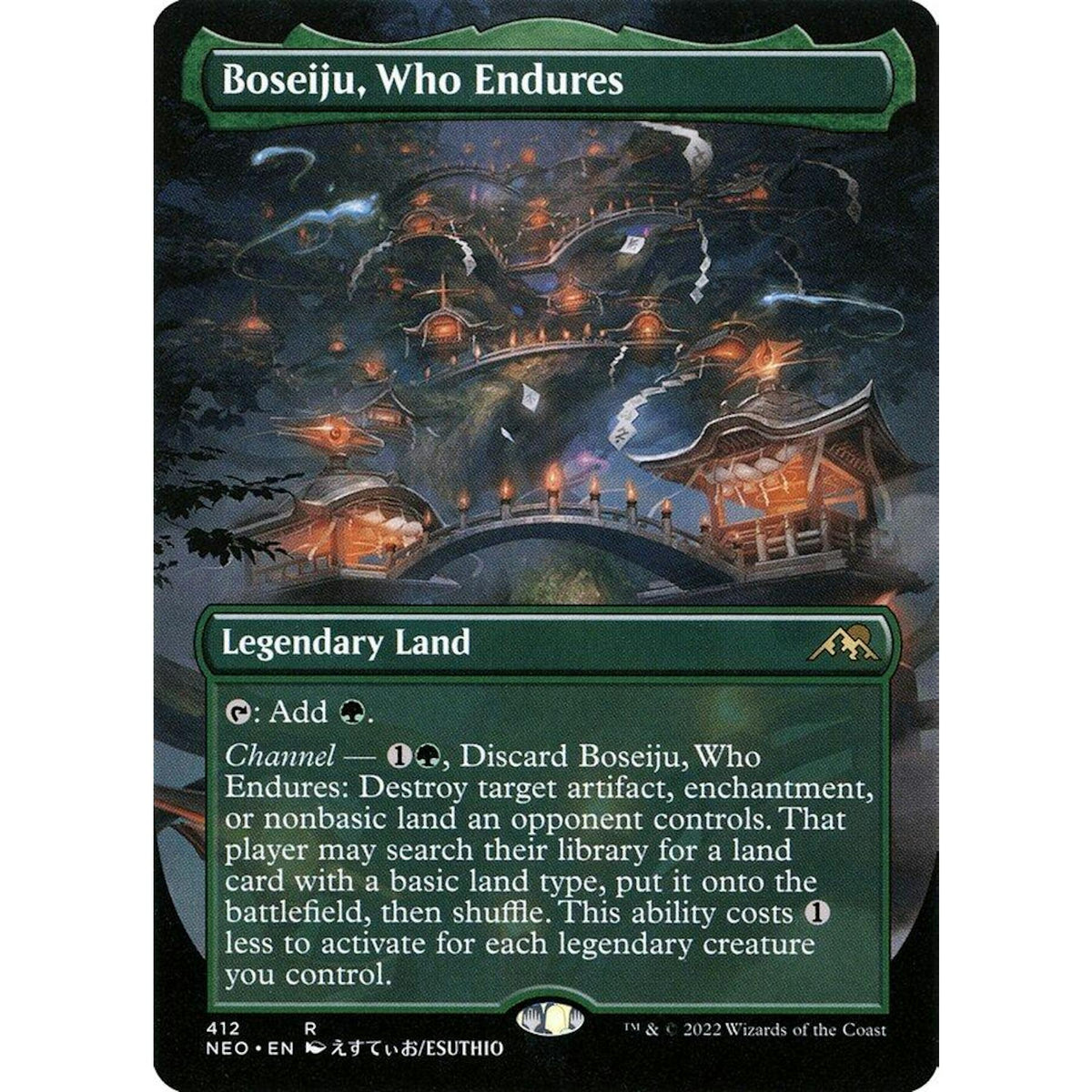 Magic the Gathering Kamigawa Neon Dynasty BORDERLESS Boseiju Who Endures 412 NEAR MINT NM