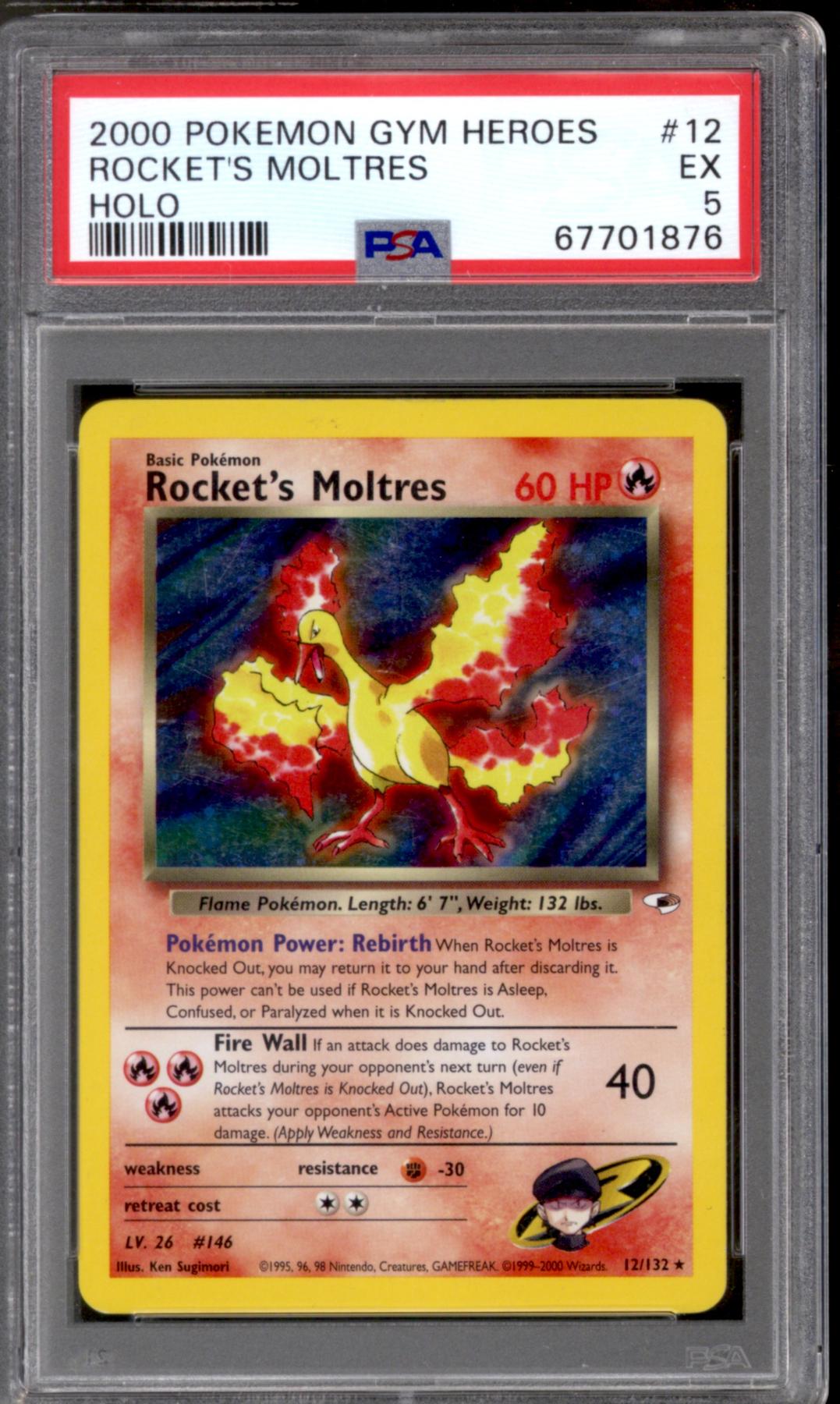 Pokemon Gym Heroes Rocket's Moltres 12/132 PSA 5