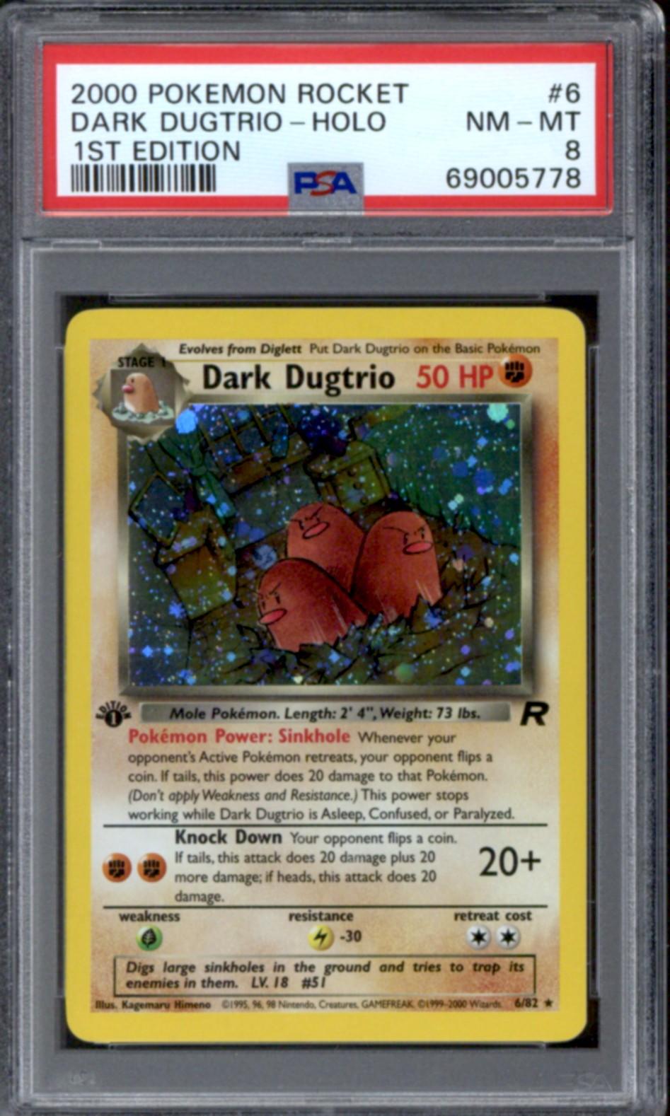 Pokemon Team Rocket 1st Edition Dark Dugtrio 6/82 PSA 8