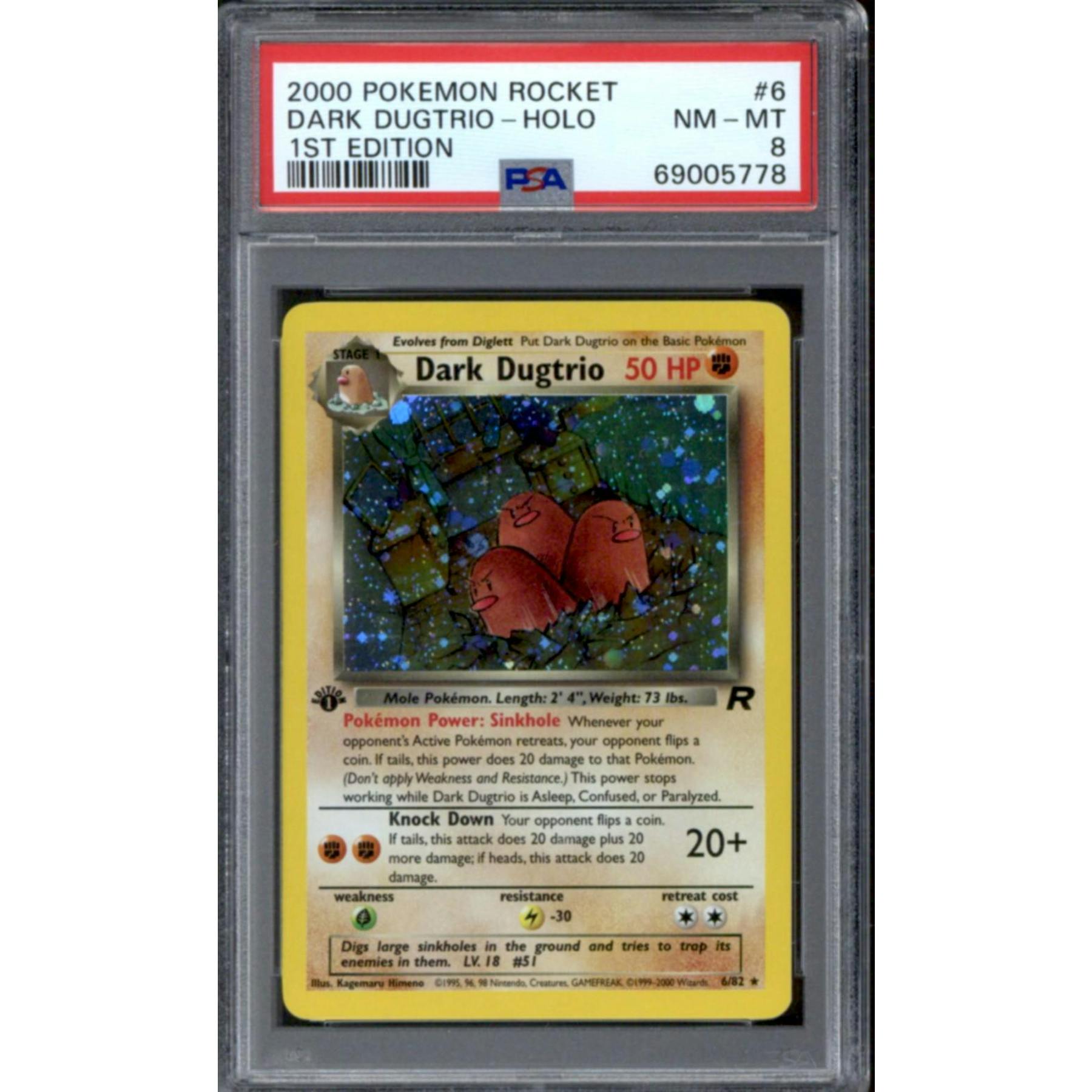 Pokemon Team Rocket 1st Edition Dark Dugtrio 6/82 PSA 8