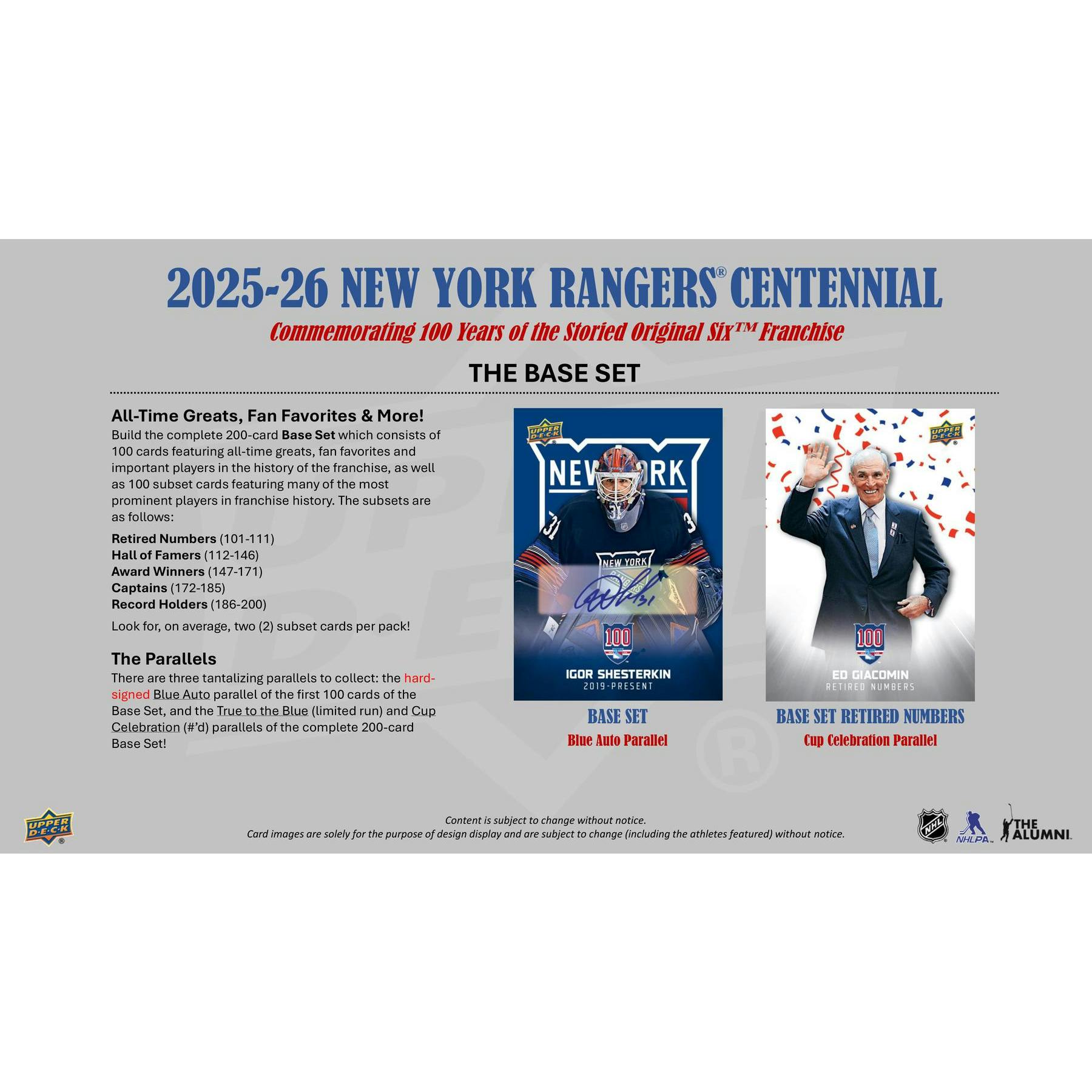 2025/26 Upper Deck New York Rangers Centennial Hockey Hobby 16-Box Case