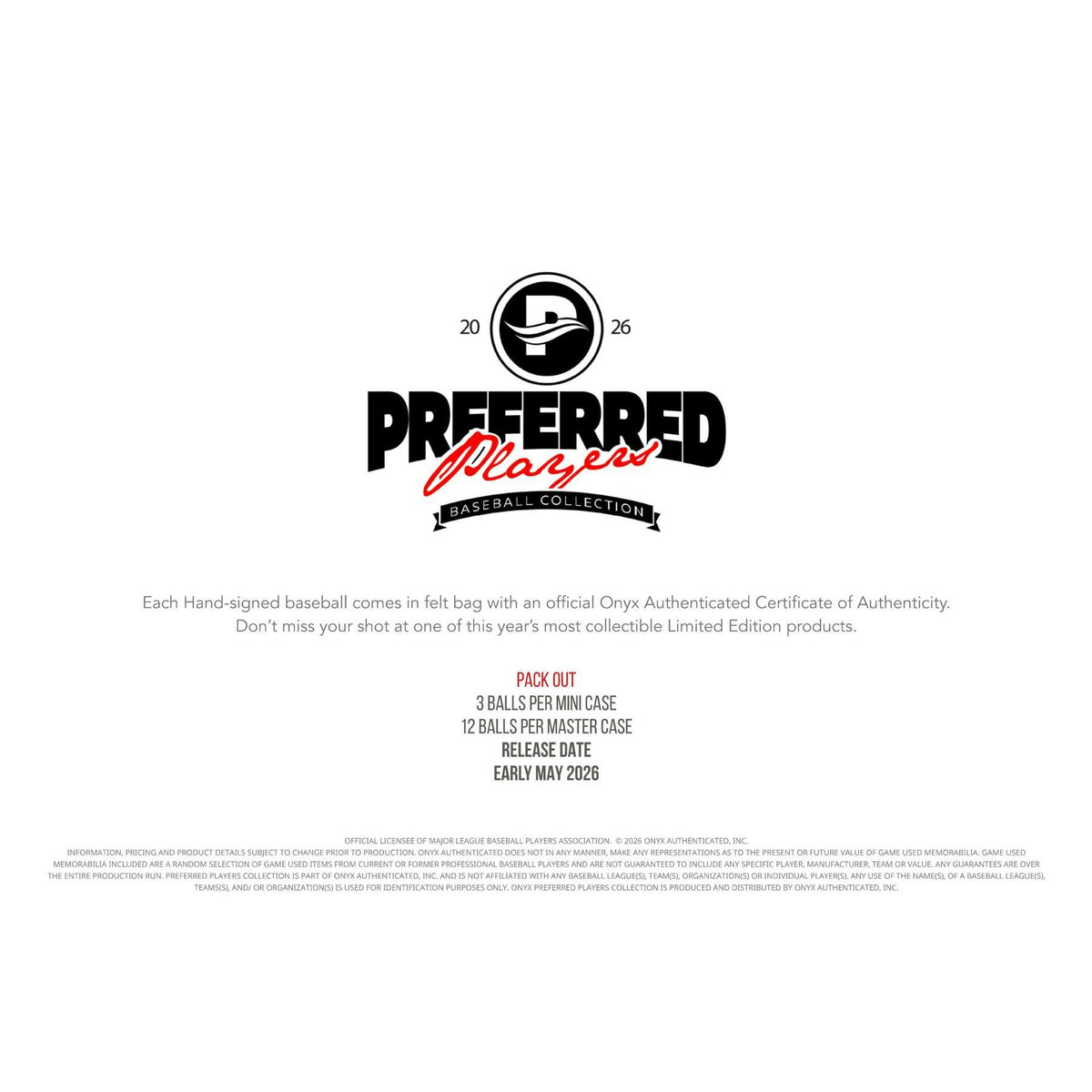2026 Onyx Preferred Players Collection Autographed Baseball Hobby 3-Box Case