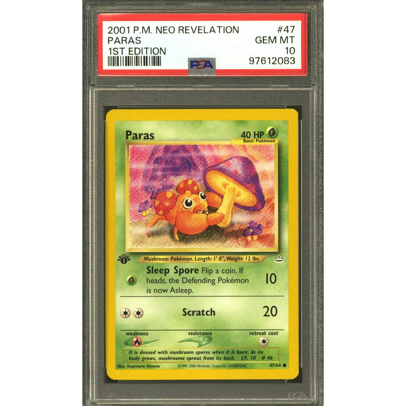 Pokemon Neo Revelation 1st Edition Paras 47/64 PSA 10 GEM MINT