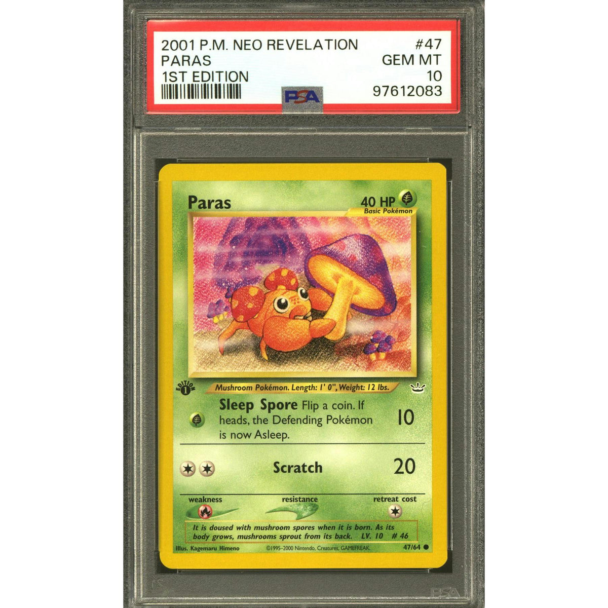 Pokemon Neo Revelation 1st Edition Paras 47/64 PSA 10 GEM MINT