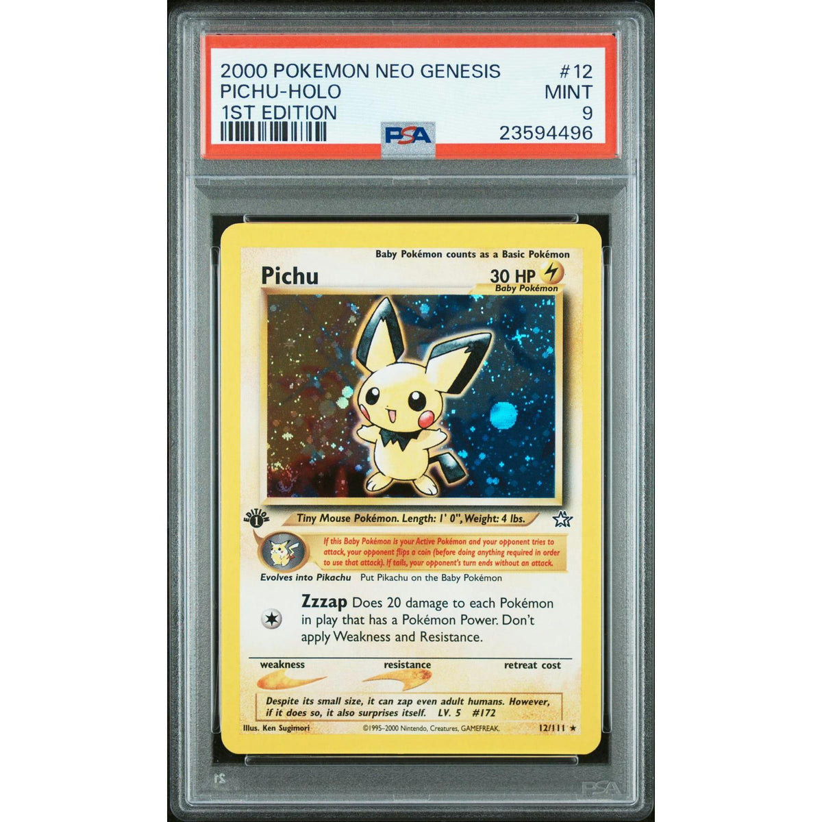 Pokemon Neo Genesis 1st Edition Pichu 12/111 PSA 9