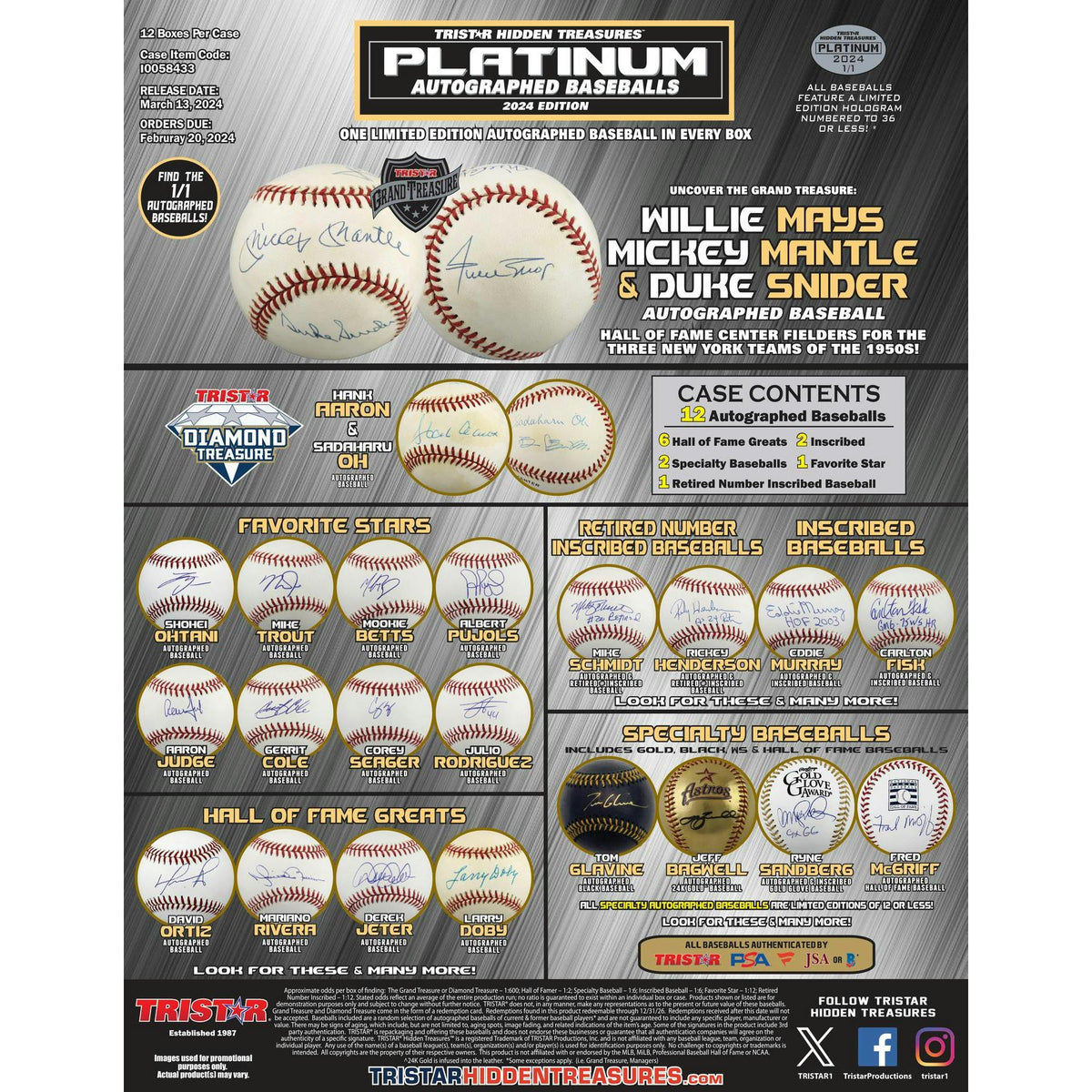 2024 TriStar Hidden Treasures Platinum Autographed Baseballs Hobby Box (Reed Buy)