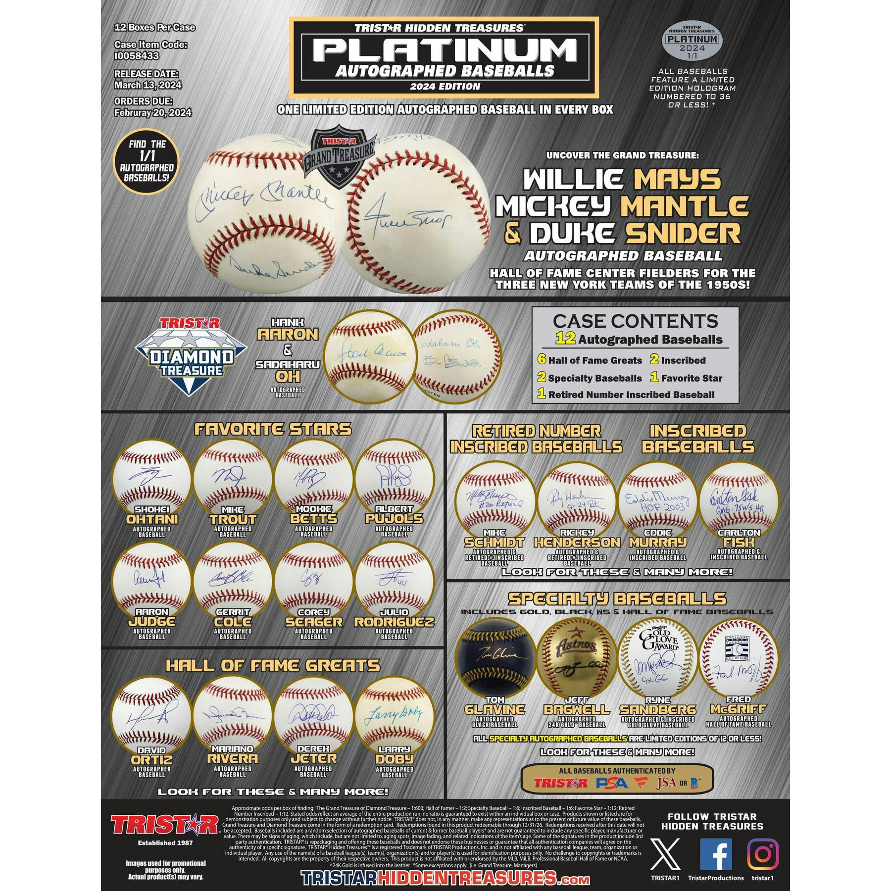 2024 TriStar Hidden Treasures Platinum Autographed Baseballs Hobby Box (Reed Buy)