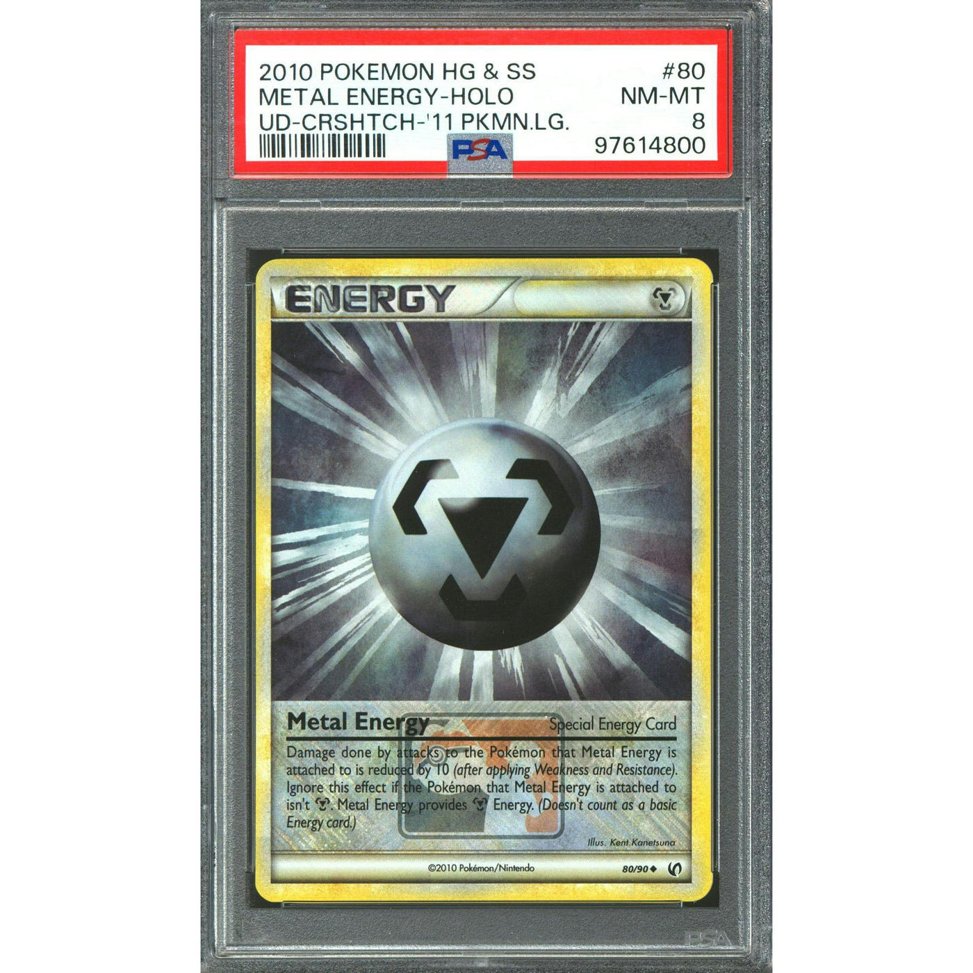 Pokemon HGSS Pokemon League Promo Crosshatch Reverse Holo Foil Metal Energy 80/90 PSA 8