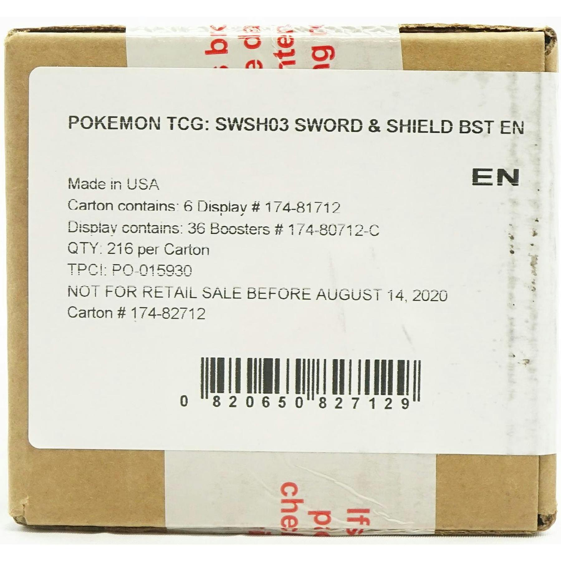 Pokemon Sword & Shield: Darkness Ablaze Booster 6-Box Case