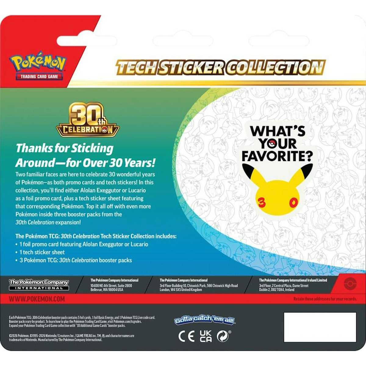 Pokemon 30th Celebration Tech Sticker Collection Blister (Presell)