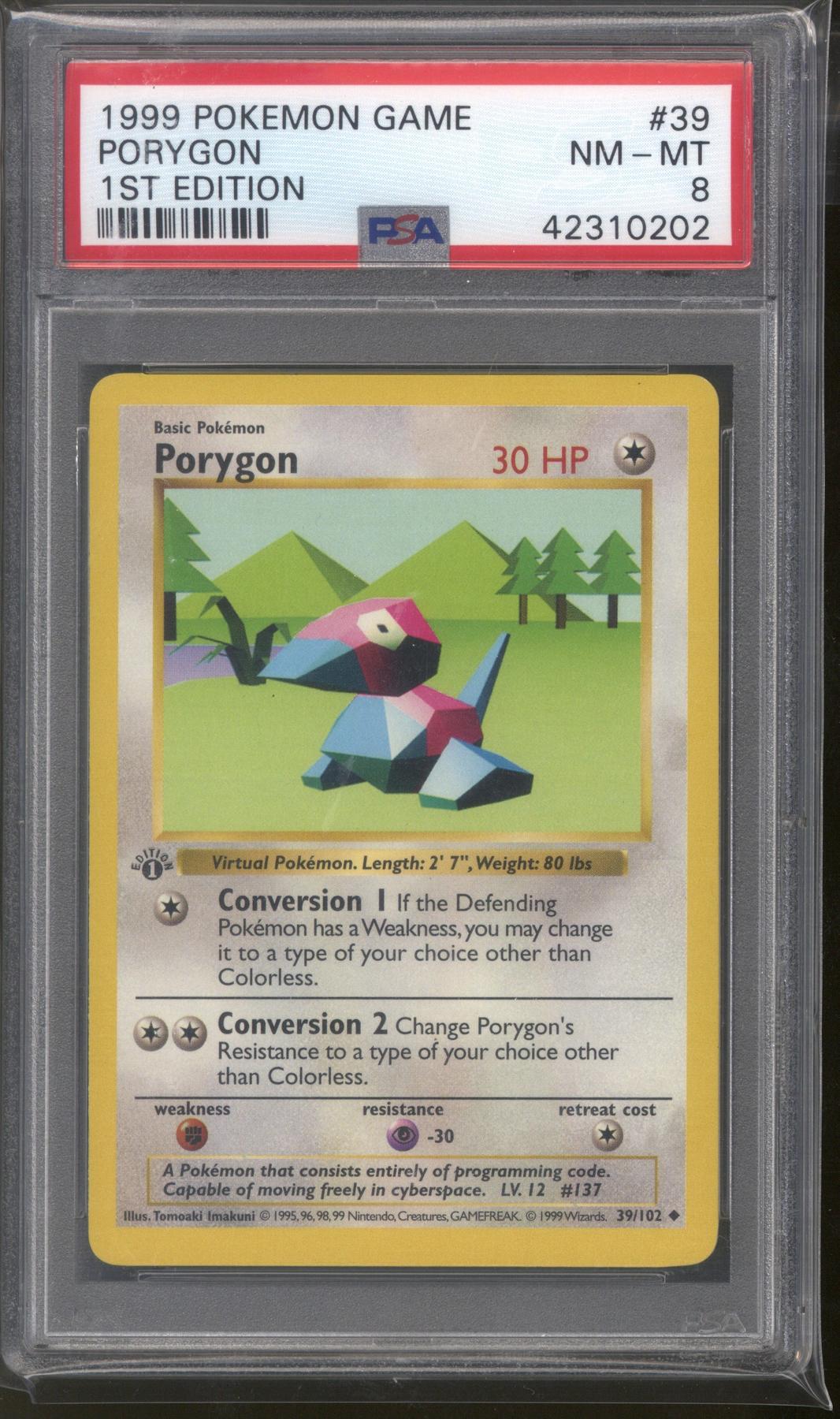 Pokemon Base Set 1st Edition Shadowless Porygon 39/102 PSA 8
