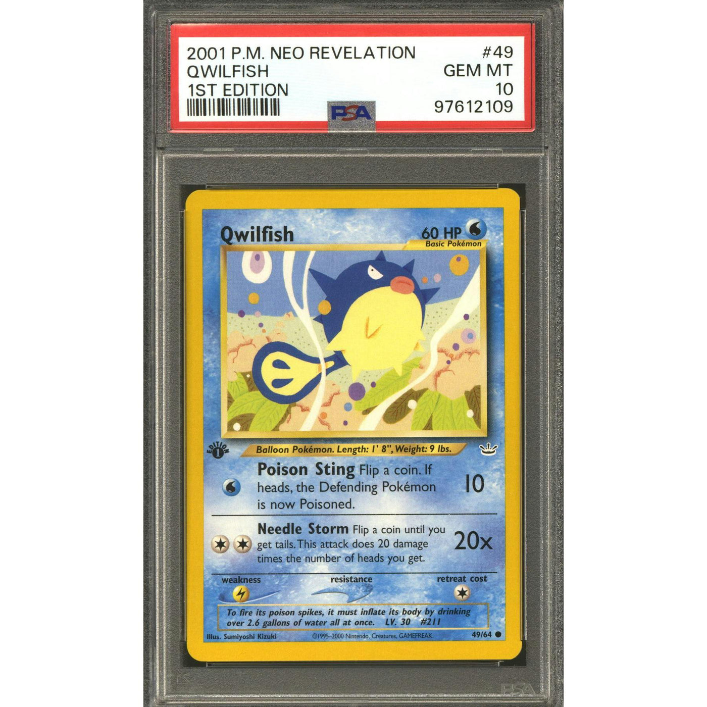 Pokemon Neo Revelation 1st Edition Qwilfish 49/64 PSA 10 GEM MINT