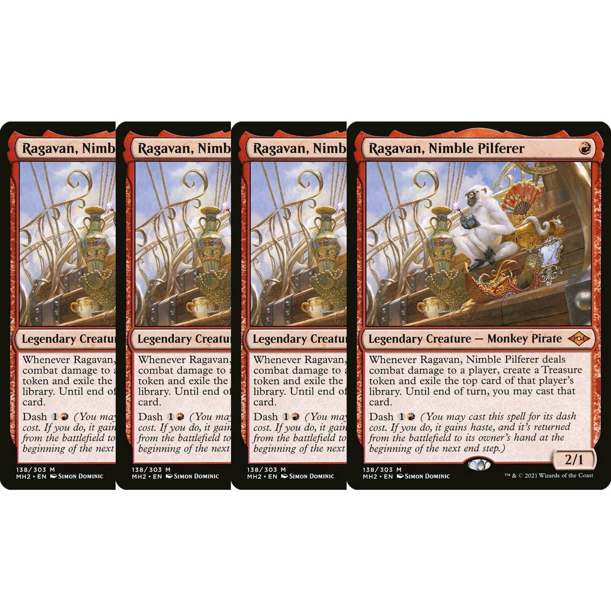 Magic the Gathering Modern Horizons 2 PLAYSET 4x Ragavan, Nimble Pilferer x4 NEAR MINT NM
