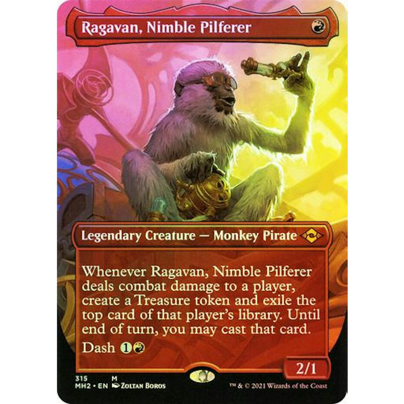 Magic the Gathering Modern Horizons 2 BORDERLESS FOIL Ragavan, Nimble Pilferer 315 NEAR MINT NM