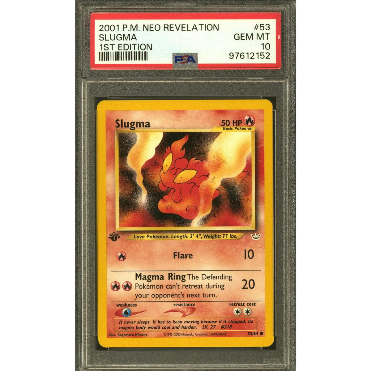 Pokemon Neo Revelation 1st Edition Slugma 53/64 PSA 10 GEM MINT